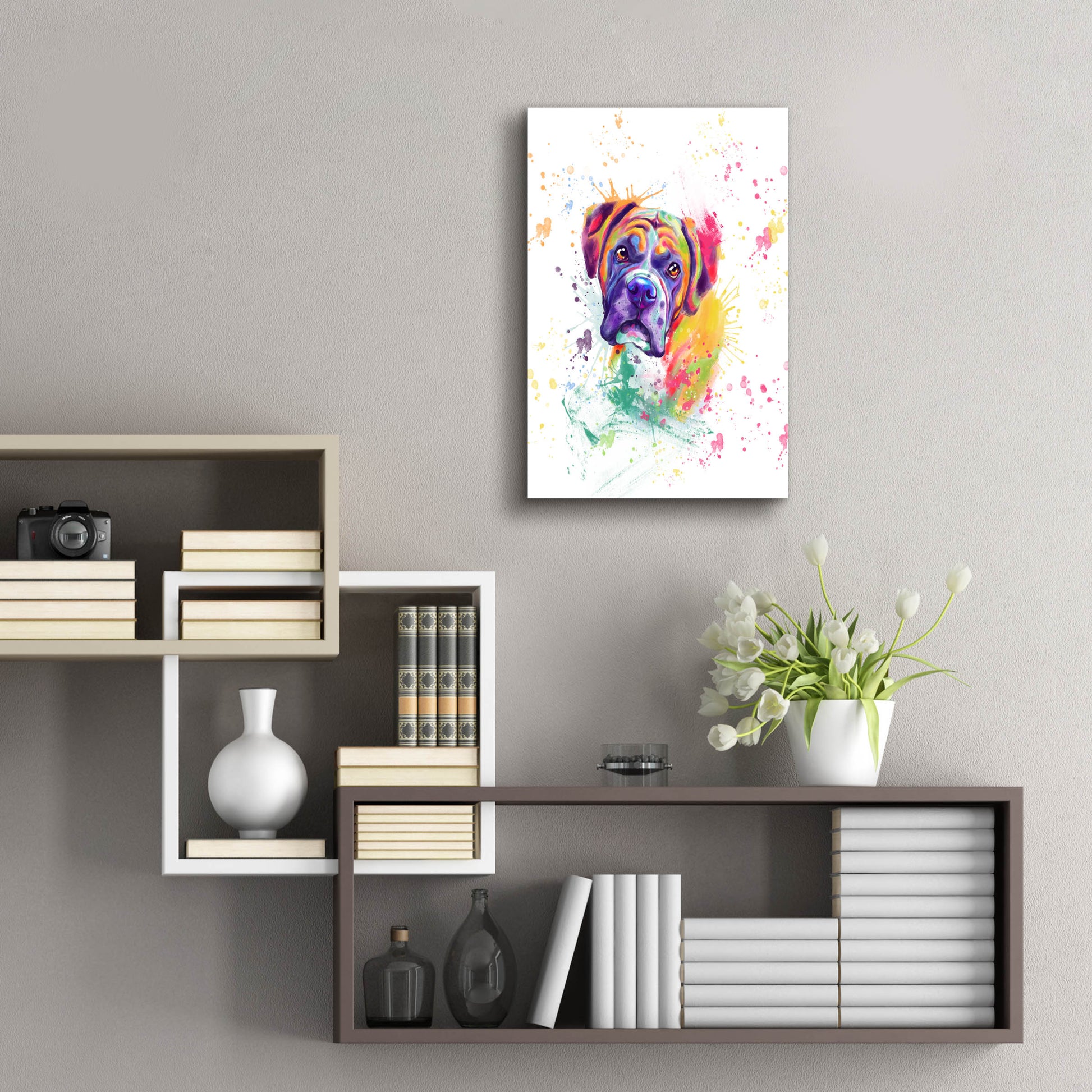 Epic Art 'Colorful Watercolor Boxer' by Furbaby Affiliates, Acrylic Glass Wall Art,16x24