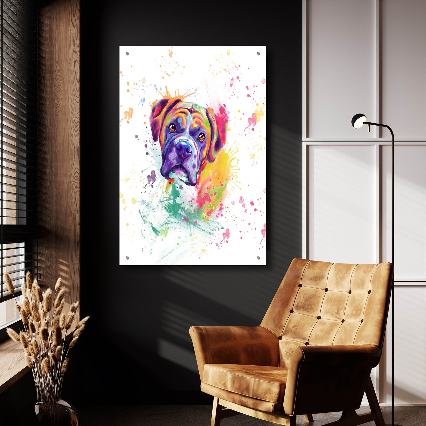 Epic Art 'Colorful Watercolor Boxer' by Furbaby Affiliates, Acrylic Glass Wall Art,24x36