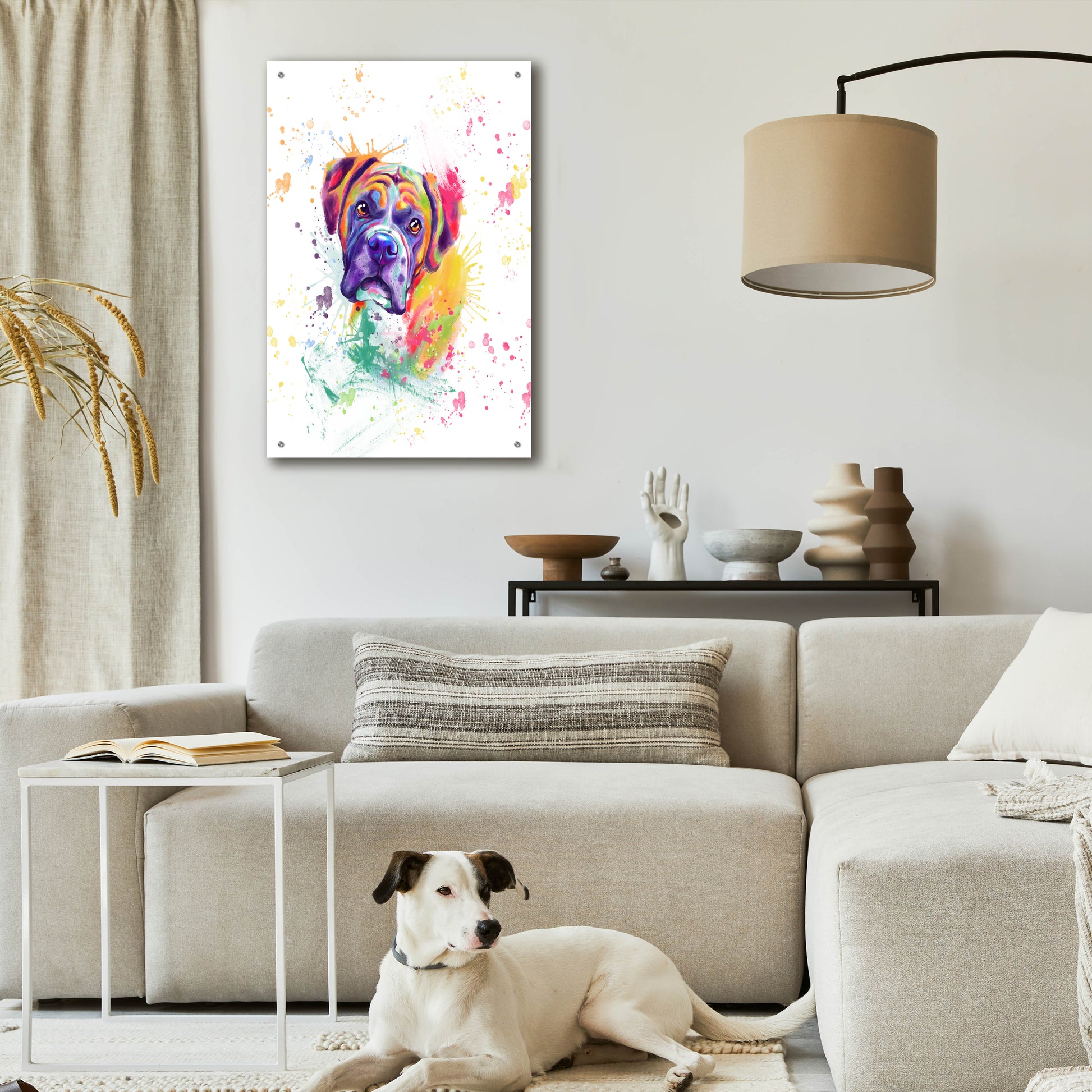 Epic Art 'Colorful Watercolor Boxer' by Furbaby Affiliates, Acrylic Glass Wall Art,24x36