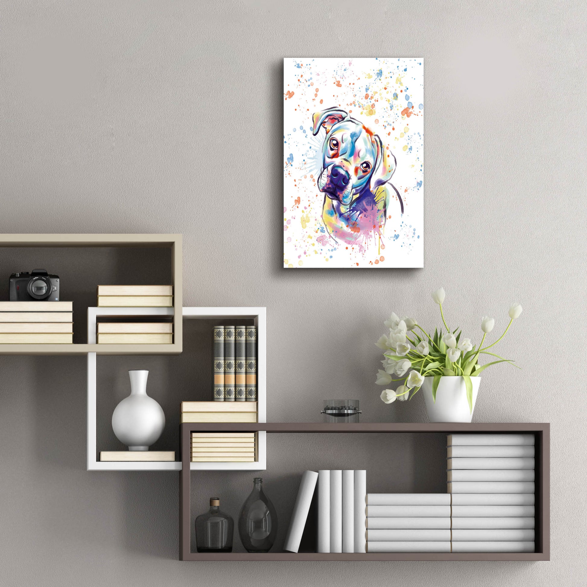 Epic Art 'Colorful Watercolor Boxer 3' by Furbaby Affiliates, Acrylic Glass Wall Art,16x24