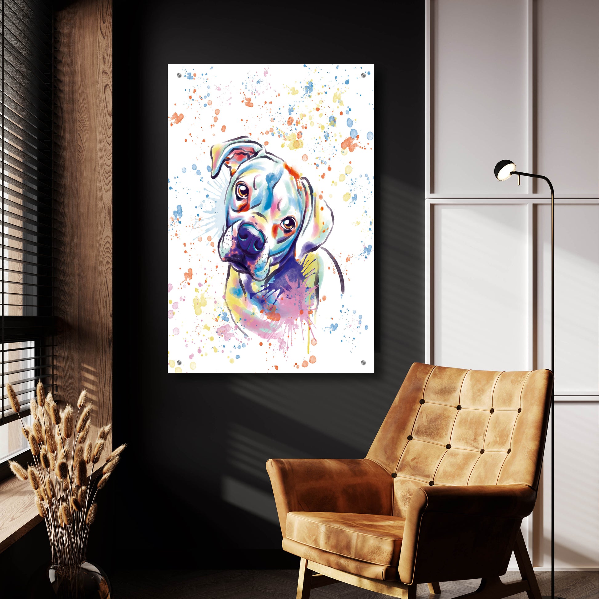 Epic Art 'Colorful Watercolor Boxer 3' by Furbaby Affiliates, Acrylic Glass Wall Art,24x36