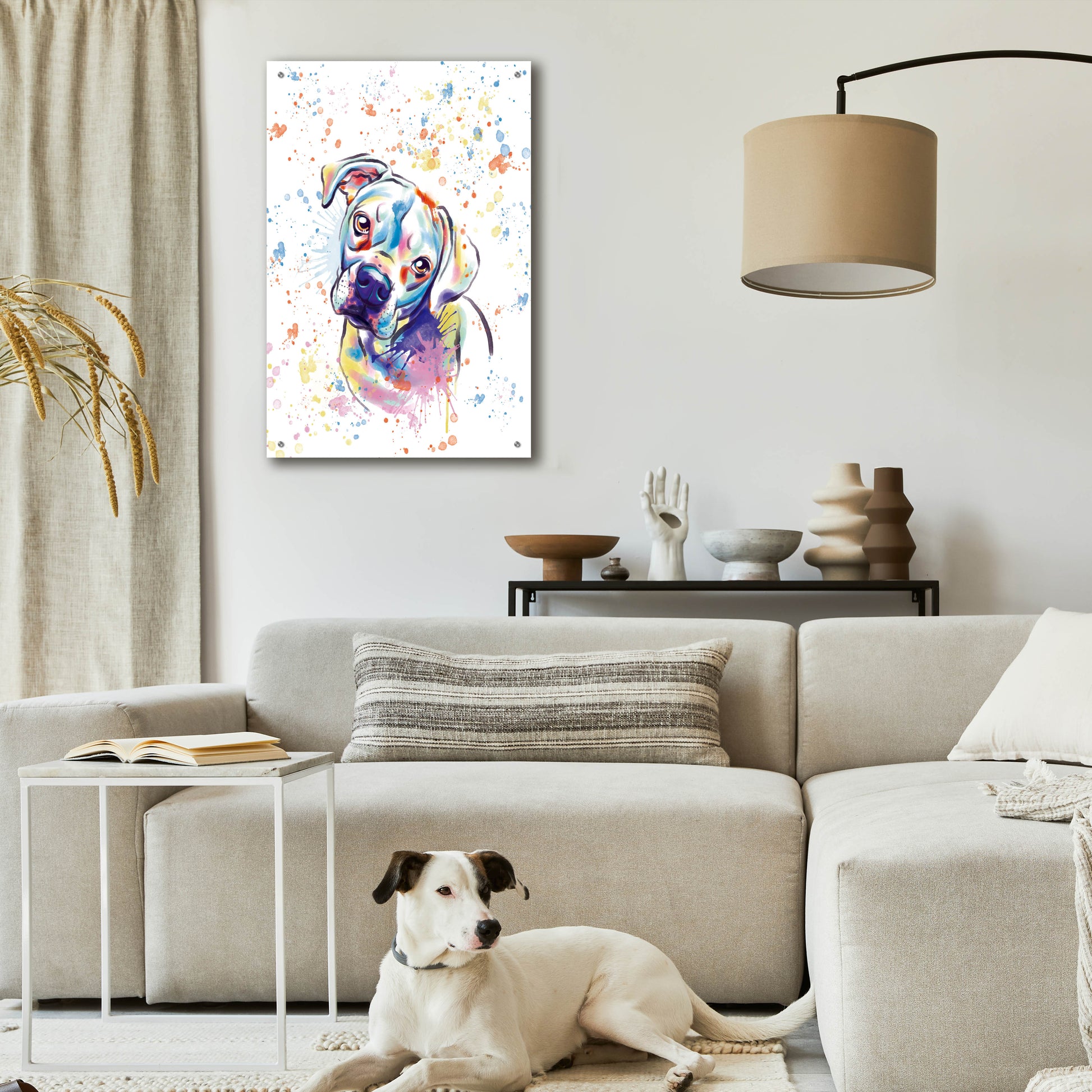 Epic Art 'Colorful Watercolor Boxer 3' by Furbaby Affiliates, Acrylic Glass Wall Art,24x36