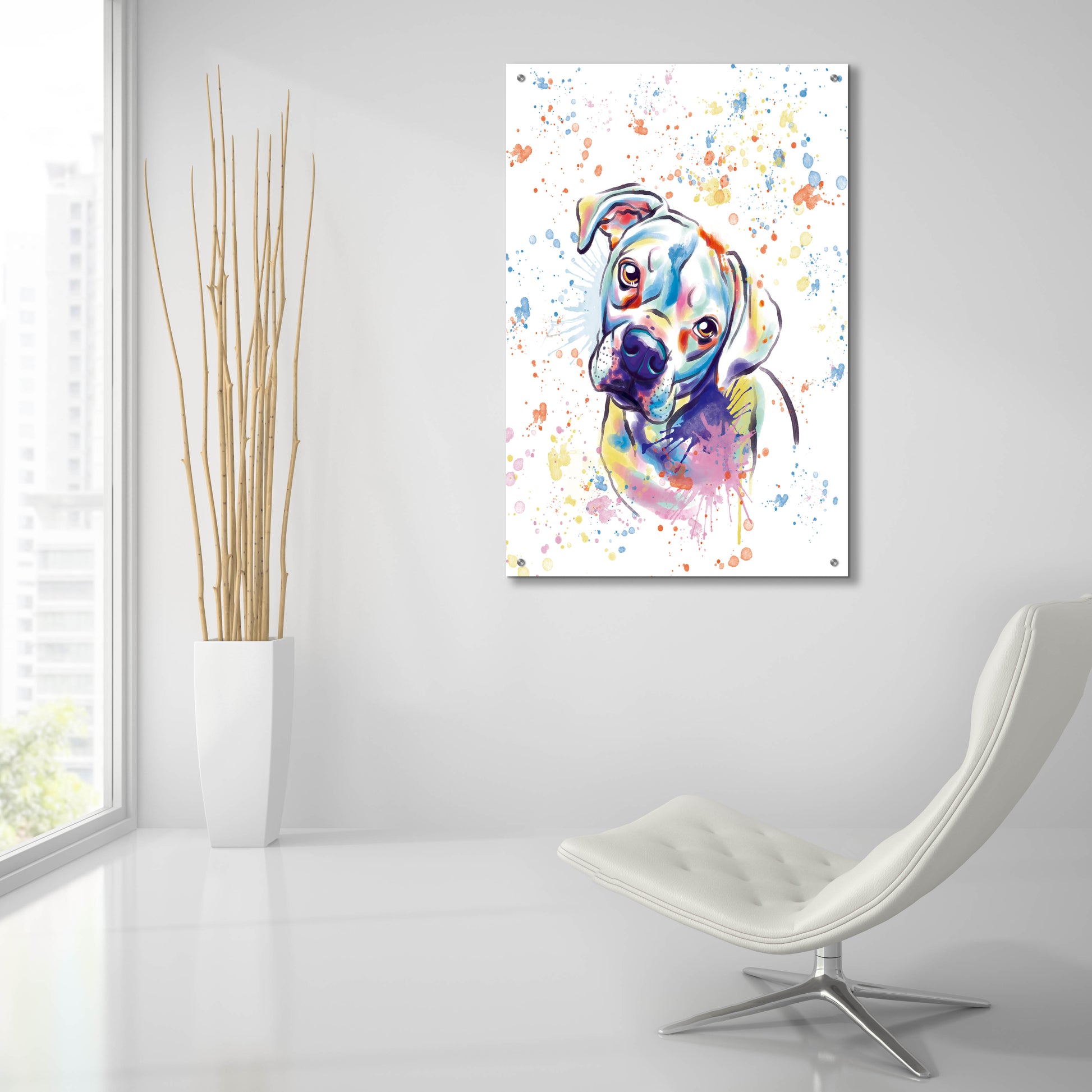 Epic Art 'Colorful Watercolor Boxer 3' by Furbaby Affiliates, Acrylic Glass Wall Art,24x36