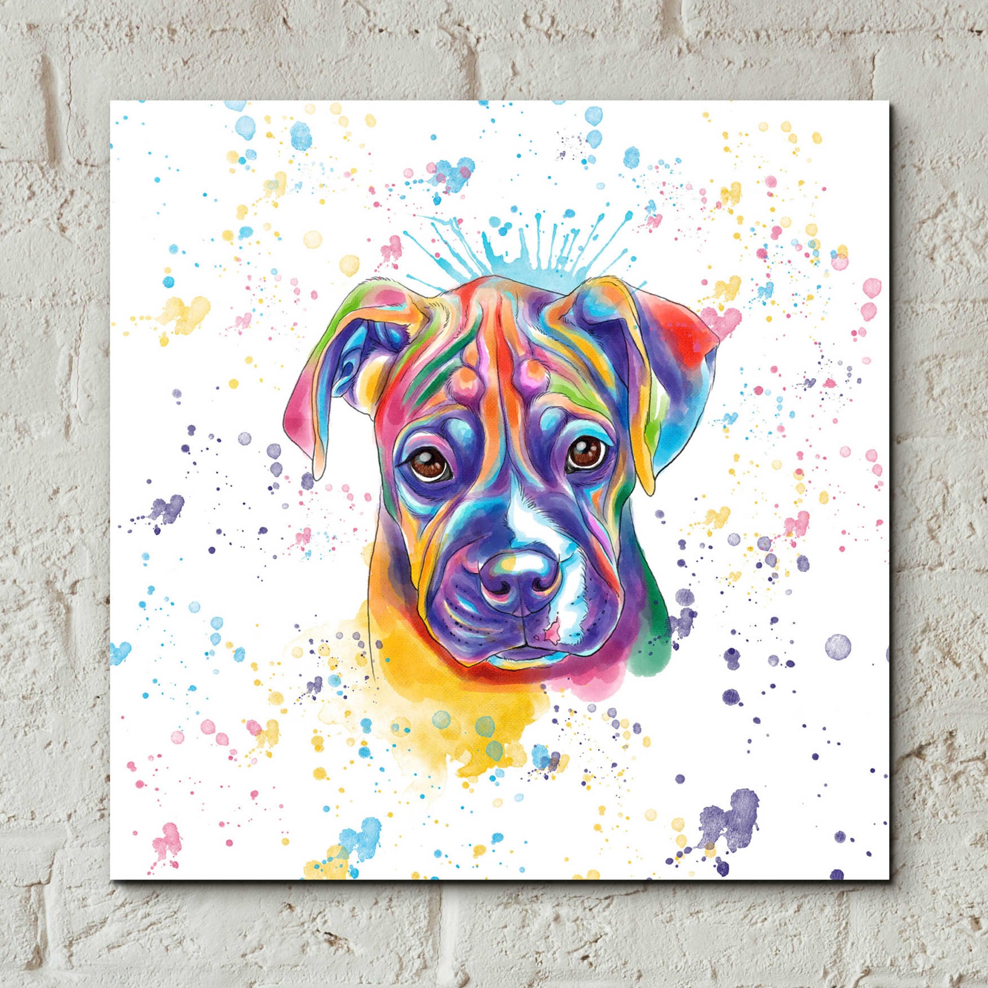 Epic Art 'Colorful Watercolor Boxer 2' by Furbaby Affiliates, Acrylic Glass Wall Art,12x12