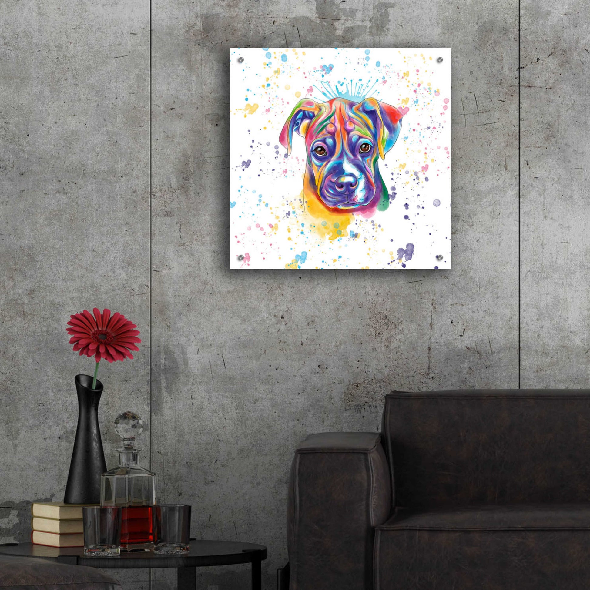 Epic Art 'Colorful Watercolor Boxer 2' by Furbaby Affiliates, Acrylic Glass Wall Art,24x24