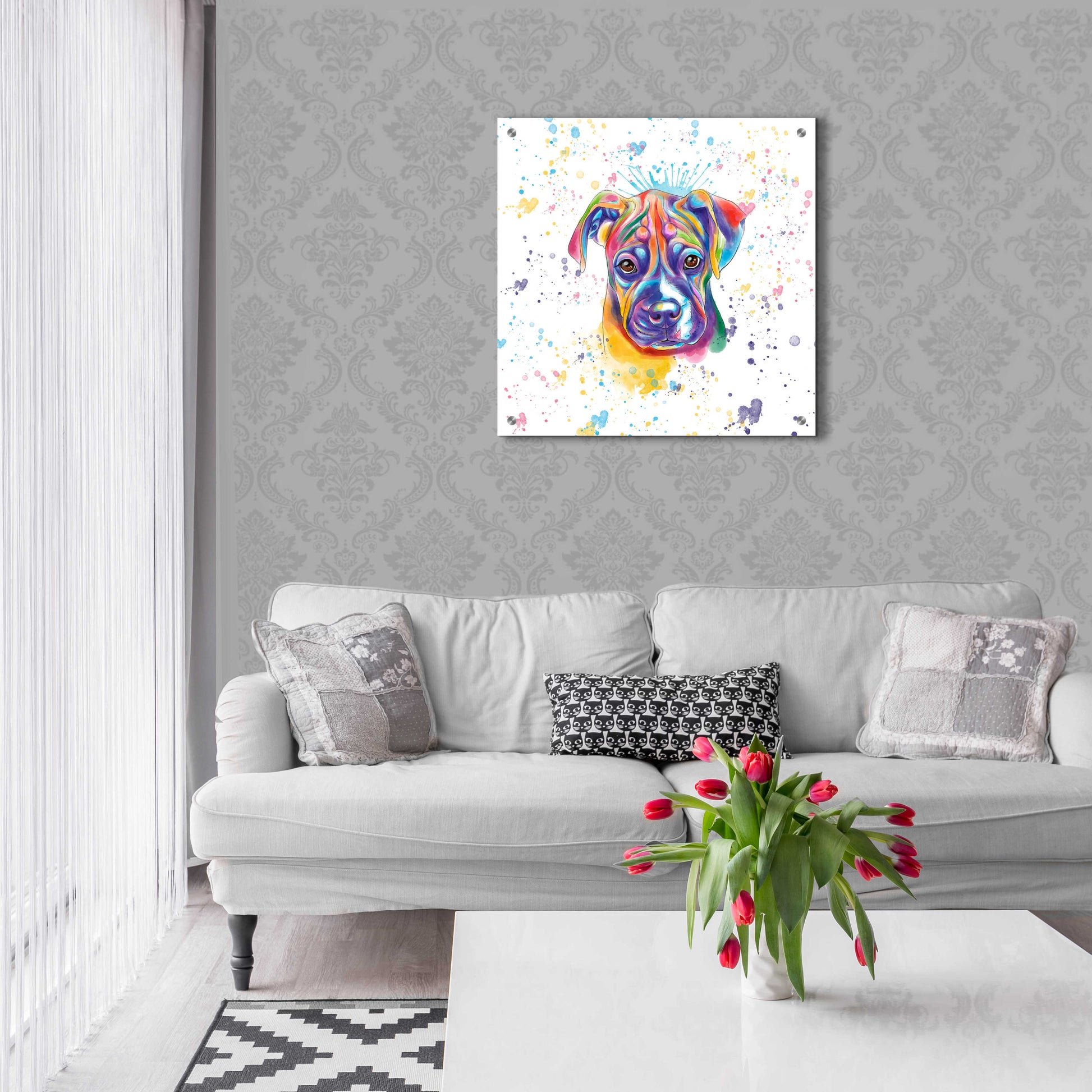 Epic Art 'Colorful Watercolor Boxer 2' by Furbaby Affiliates, Acrylic Glass Wall Art,24x24