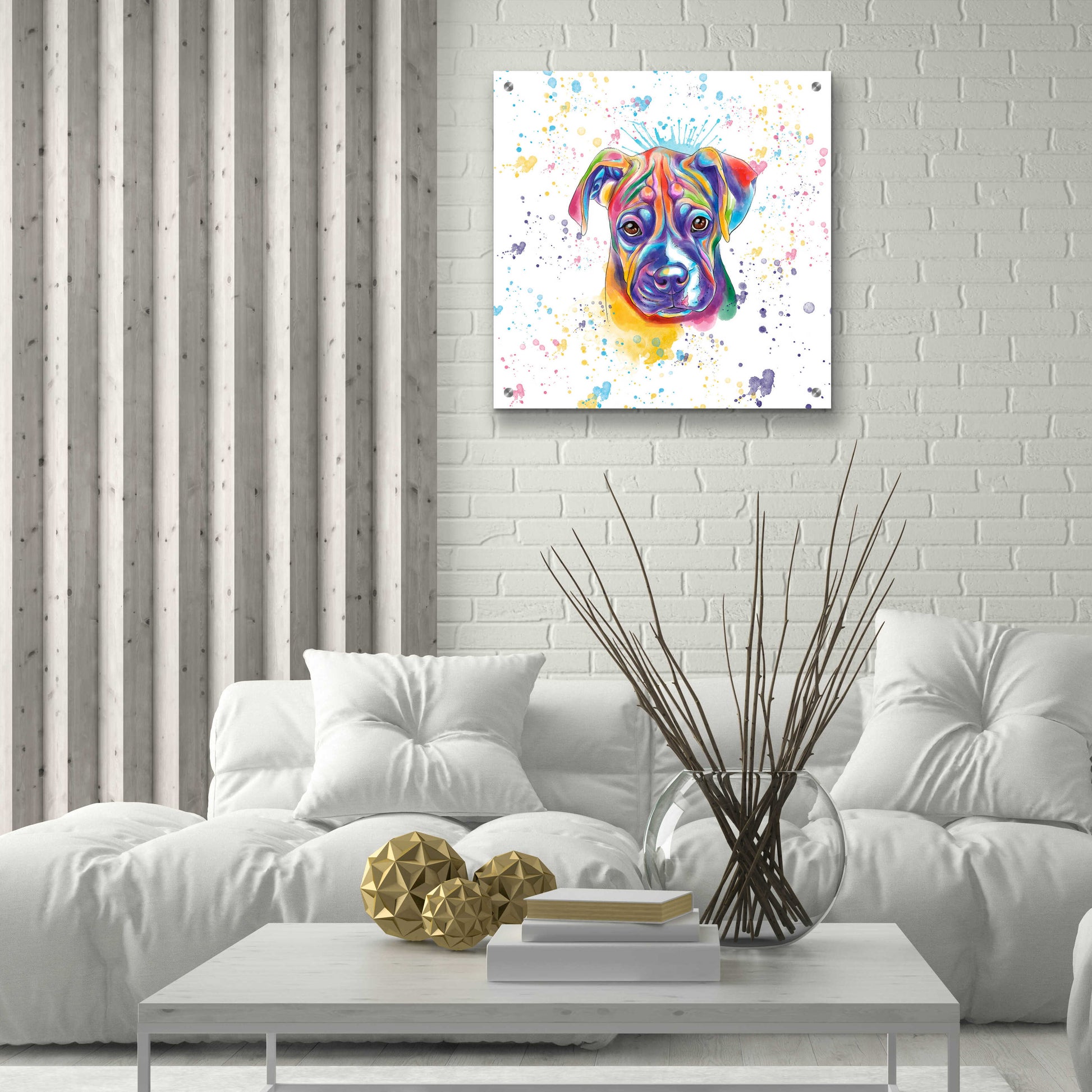 Epic Art 'Colorful Watercolor Boxer 2' by Furbaby Affiliates, Acrylic Glass Wall Art,24x24