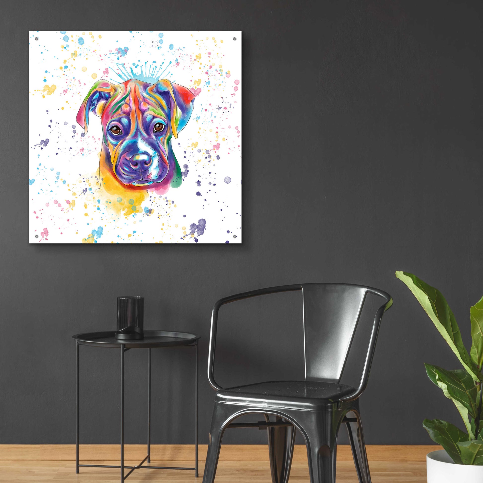 Epic Art 'Colorful Watercolor Boxer 2' by Furbaby Affiliates, Acrylic Glass Wall Art,36x36