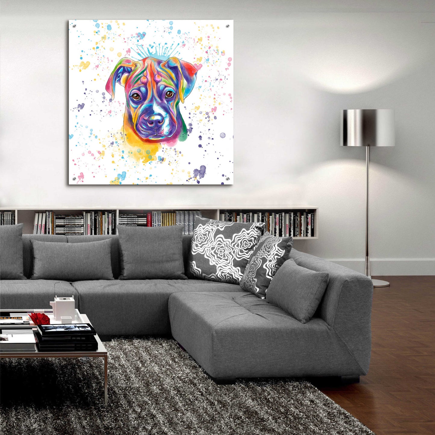 Epic Art 'Colorful Watercolor Boxer 2' by Furbaby Affiliates, Acrylic Glass Wall Art,36x36