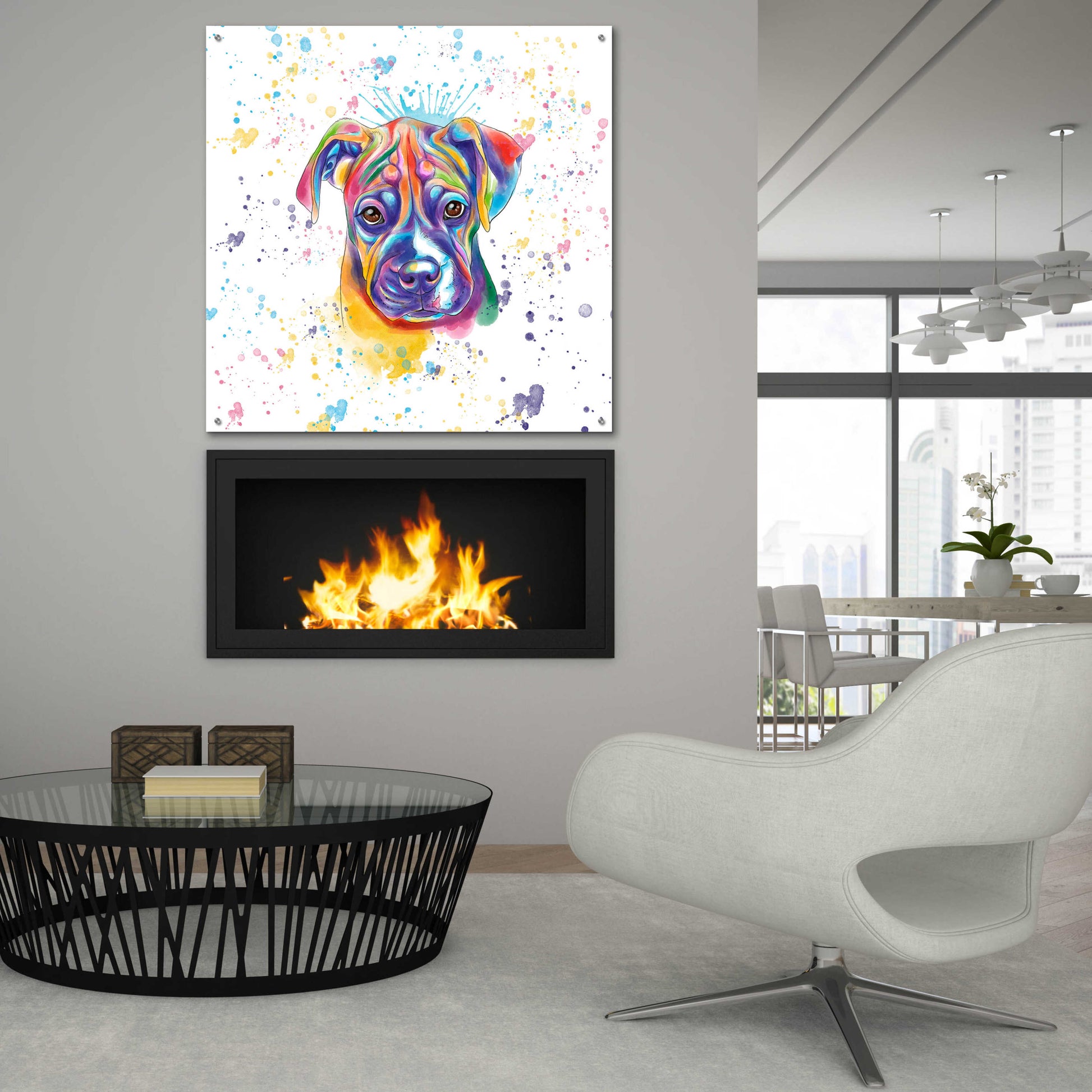 Epic Art 'Colorful Watercolor Boxer 2' by Furbaby Affiliates, Acrylic Glass Wall Art,36x36