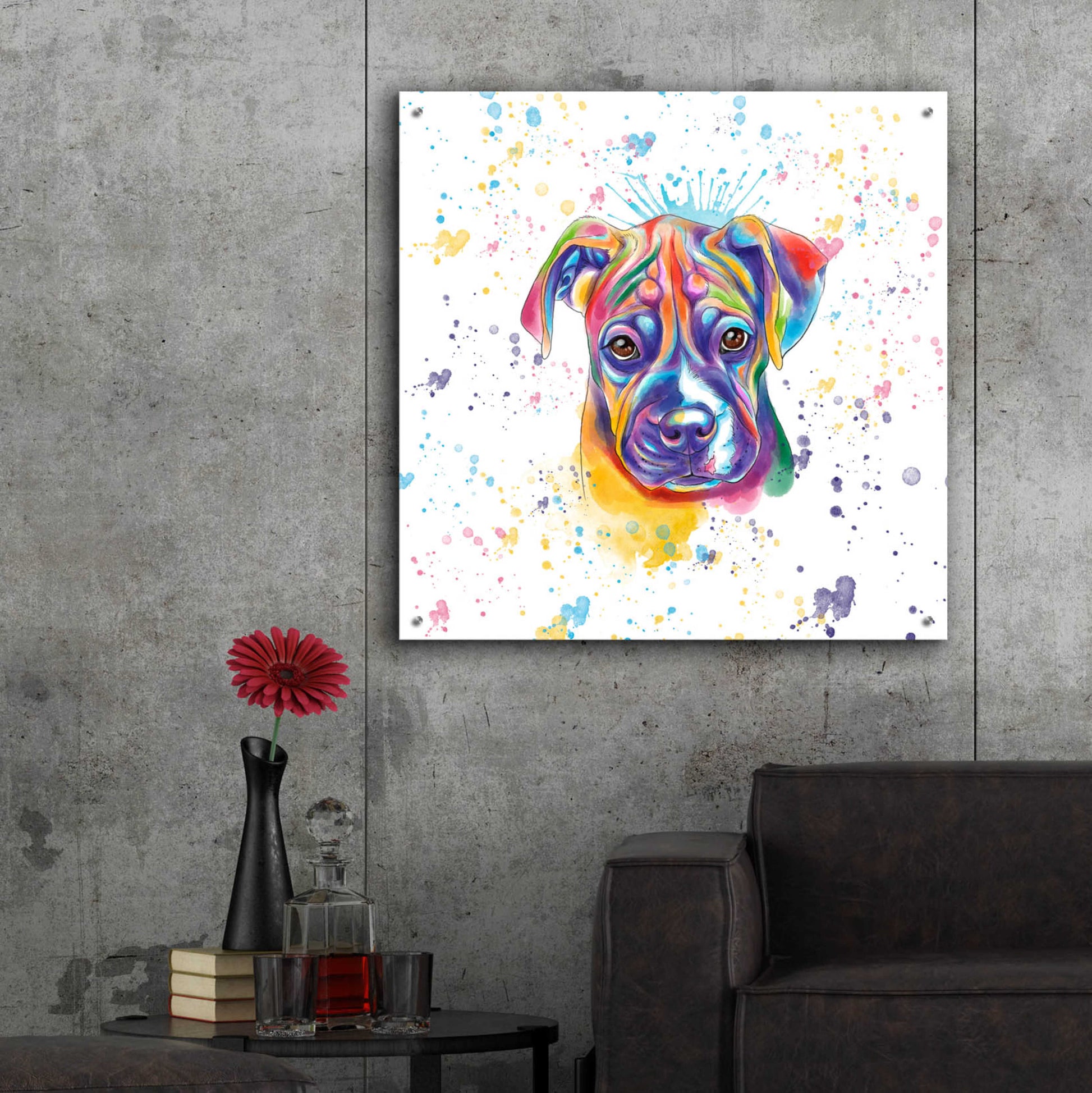 Epic Art 'Colorful Watercolor Boxer 2' by Furbaby Affiliates, Acrylic Glass Wall Art,36x36