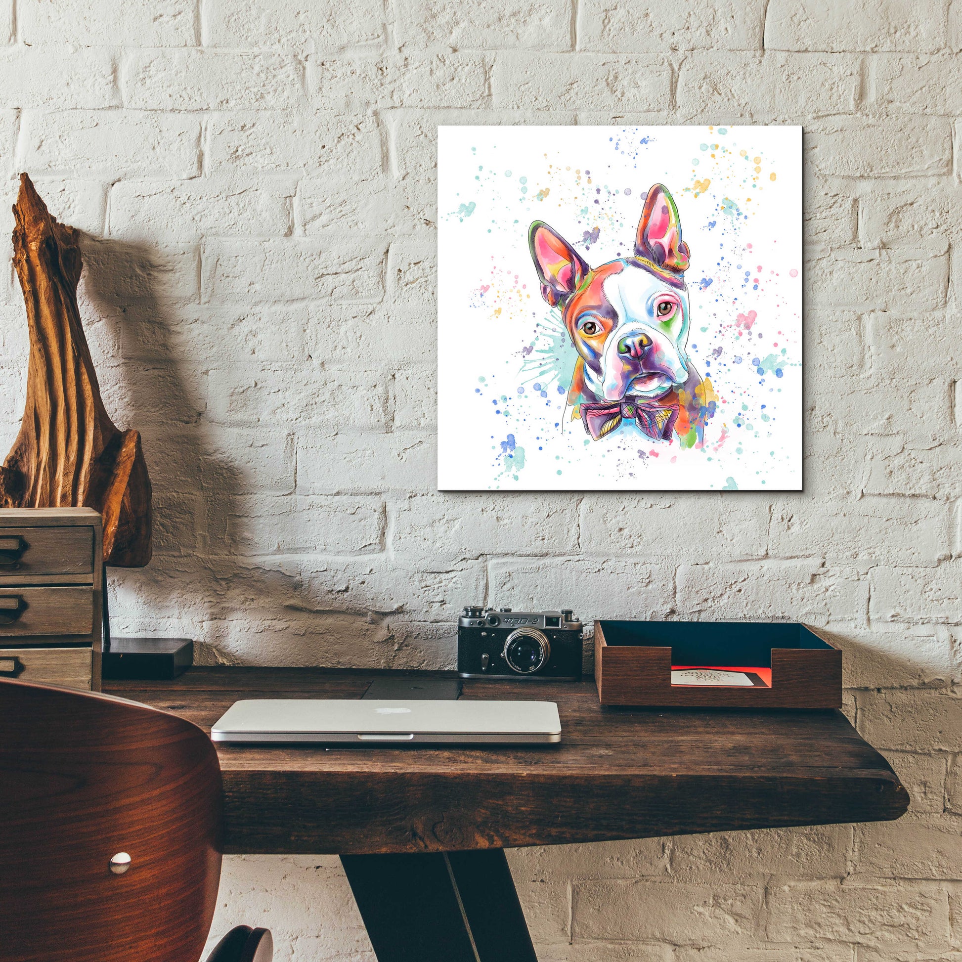 Epic Art 'Colorful Watercolor Boston Terrier' by Furbaby Affiliates, Acrylic Glass Wall Art,12x12