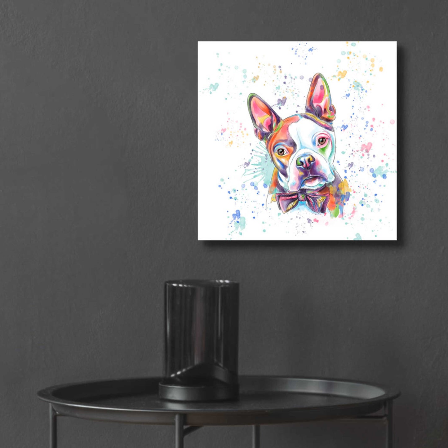 Epic Art 'Colorful Watercolor Boston Terrier' by Furbaby Affiliates, Acrylic Glass Wall Art,12x12