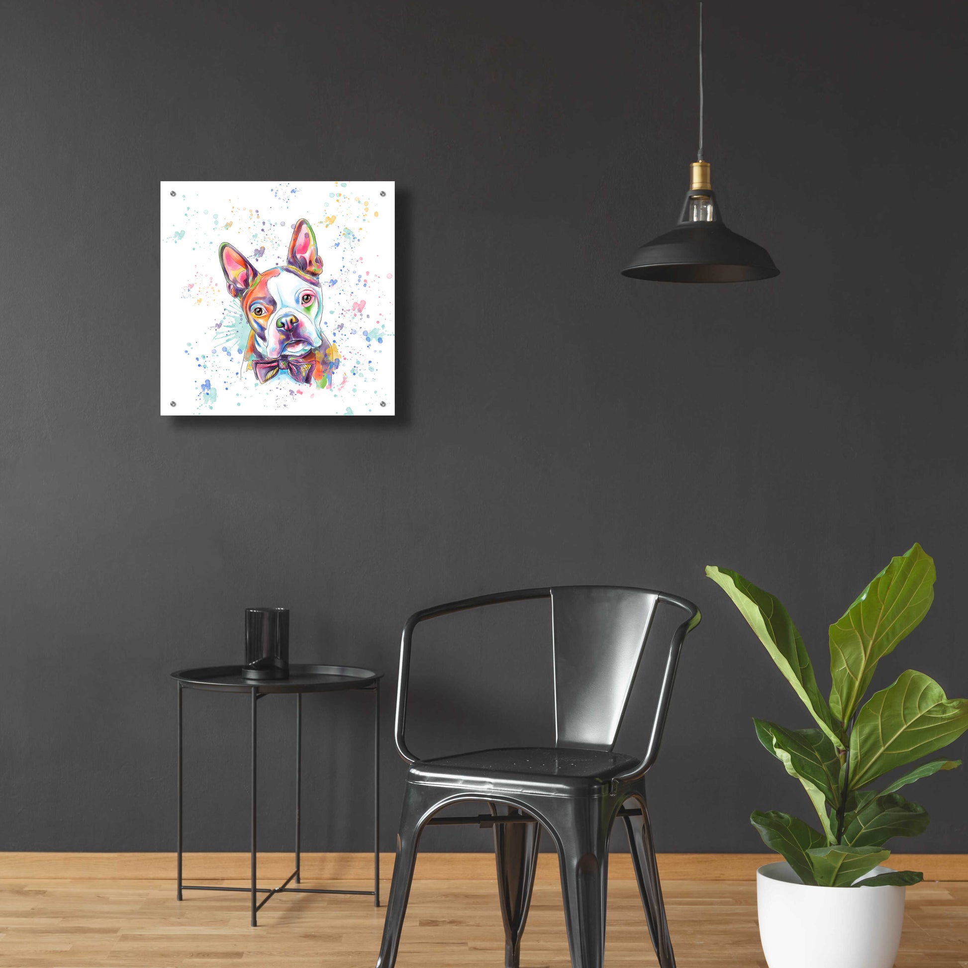 Epic Art 'Colorful Watercolor Boston Terrier' by Furbaby Affiliates, Acrylic Glass Wall Art,24x24