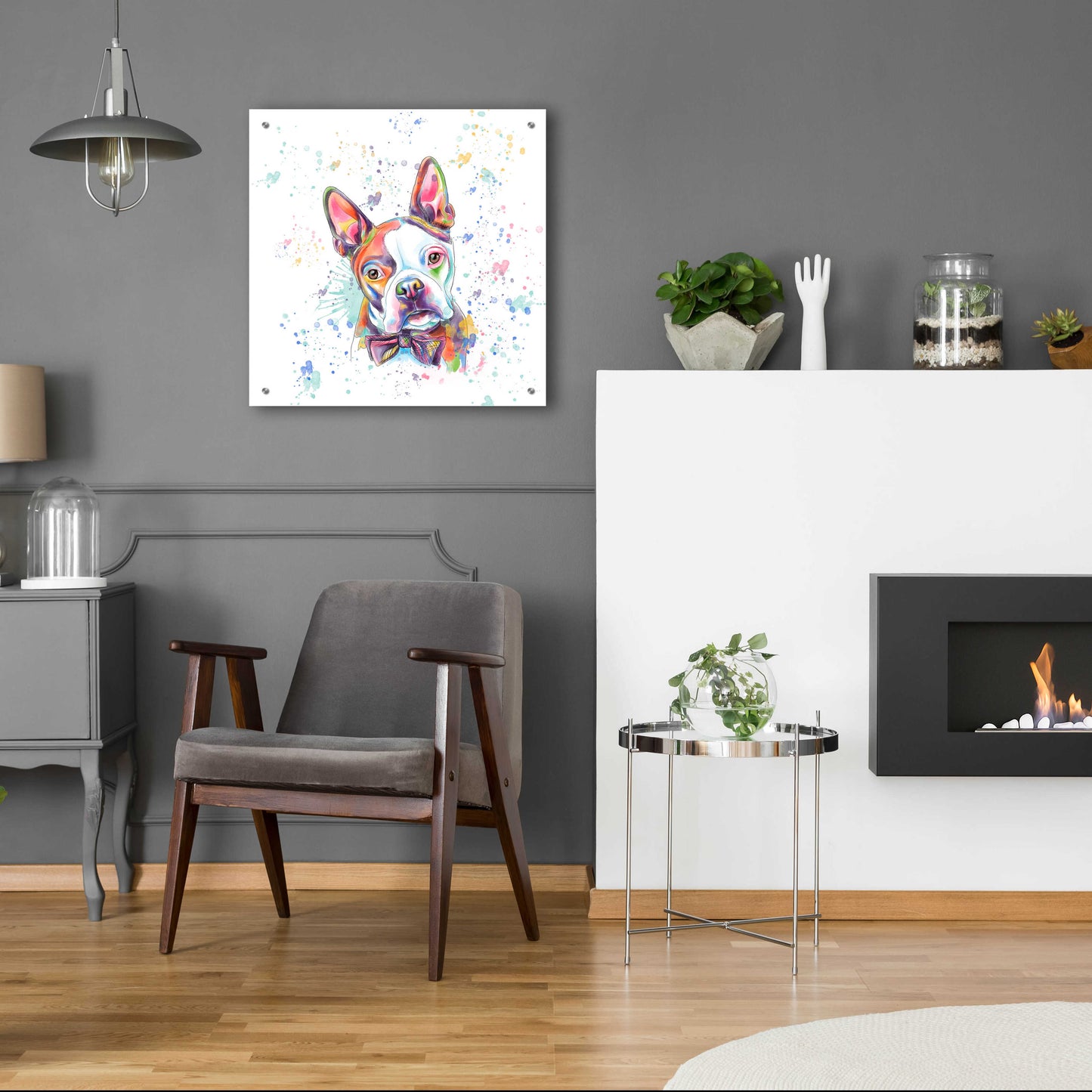 Epic Art 'Colorful Watercolor Boston Terrier' by Furbaby Affiliates, Acrylic Glass Wall Art,24x24