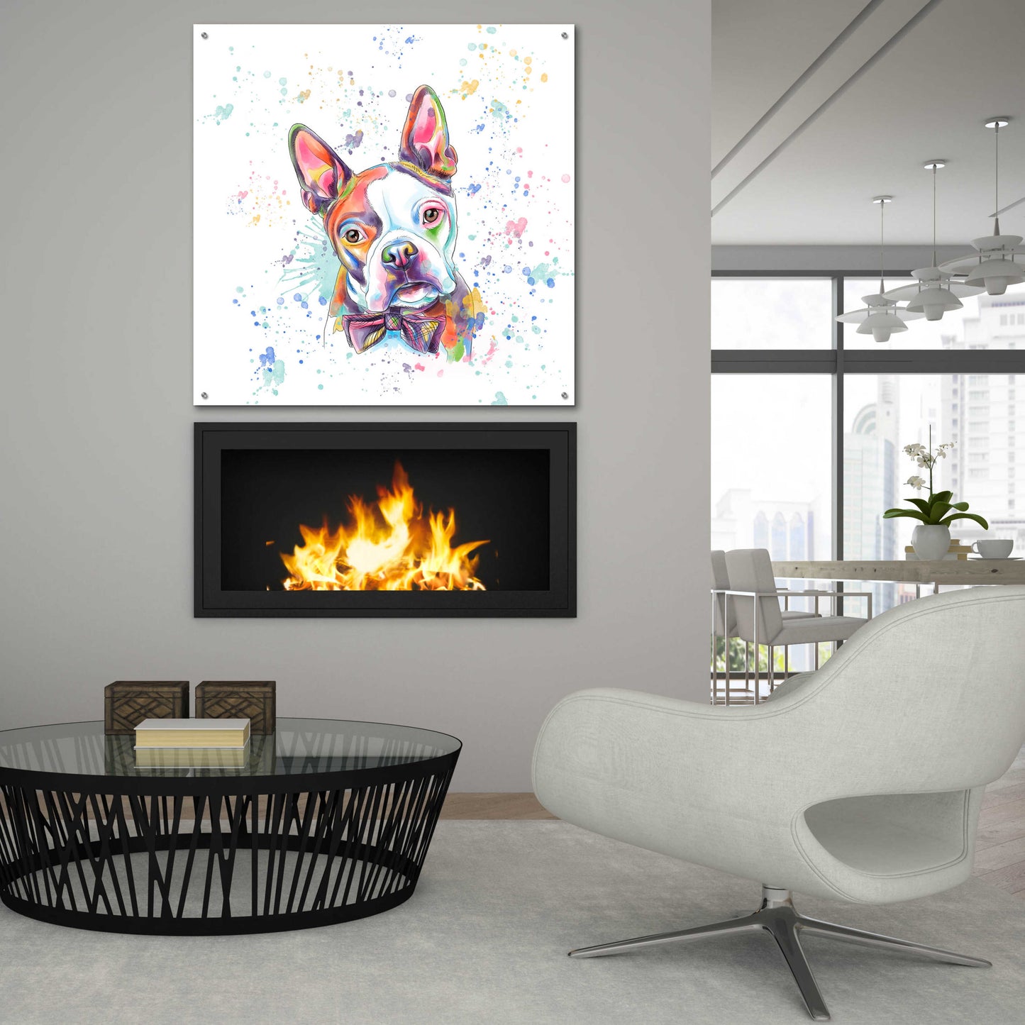 Epic Art 'Colorful Watercolor Boston Terrier' by Furbaby Affiliates, Acrylic Glass Wall Art,36x36