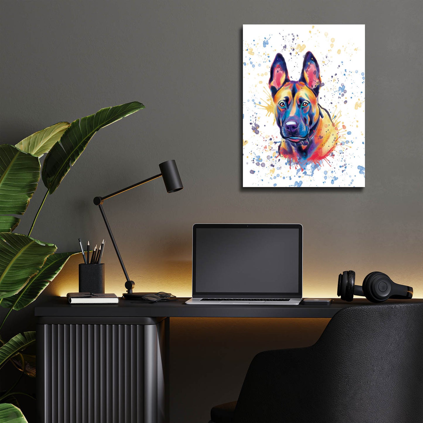 Epic Art 'Colorful Watercolor Belgian Malinois' by Furbaby Affiliates, Acrylic Glass Wall Art,12x16