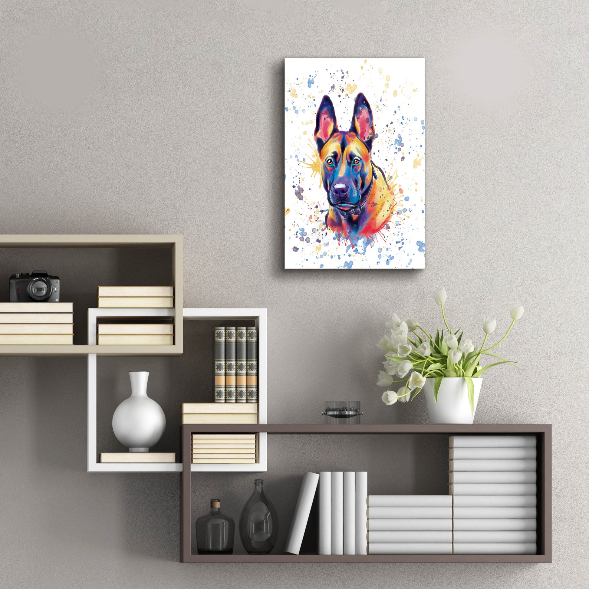 Epic Art 'Colorful Watercolor Belgian Malinois' by Furbaby Affiliates, Acrylic Glass Wall Art,16x24