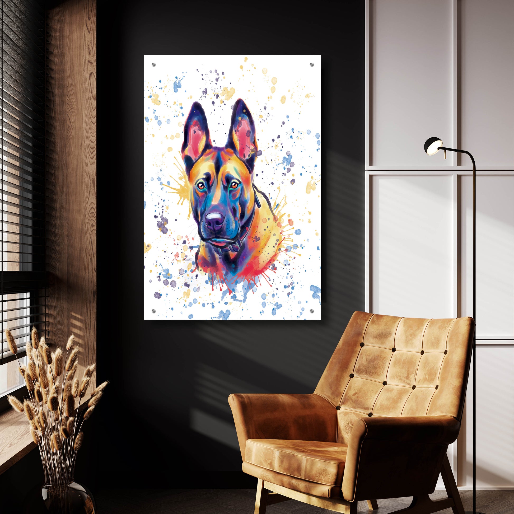 Epic Art 'Colorful Watercolor Belgian Malinois' by Furbaby Affiliates, Acrylic Glass Wall Art,24x36