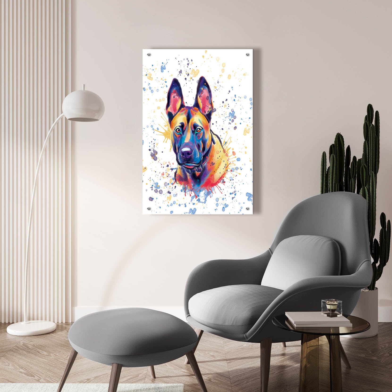 Epic Art 'Colorful Watercolor Belgian Malinois' by Furbaby Affiliates, Acrylic Glass Wall Art,24x36