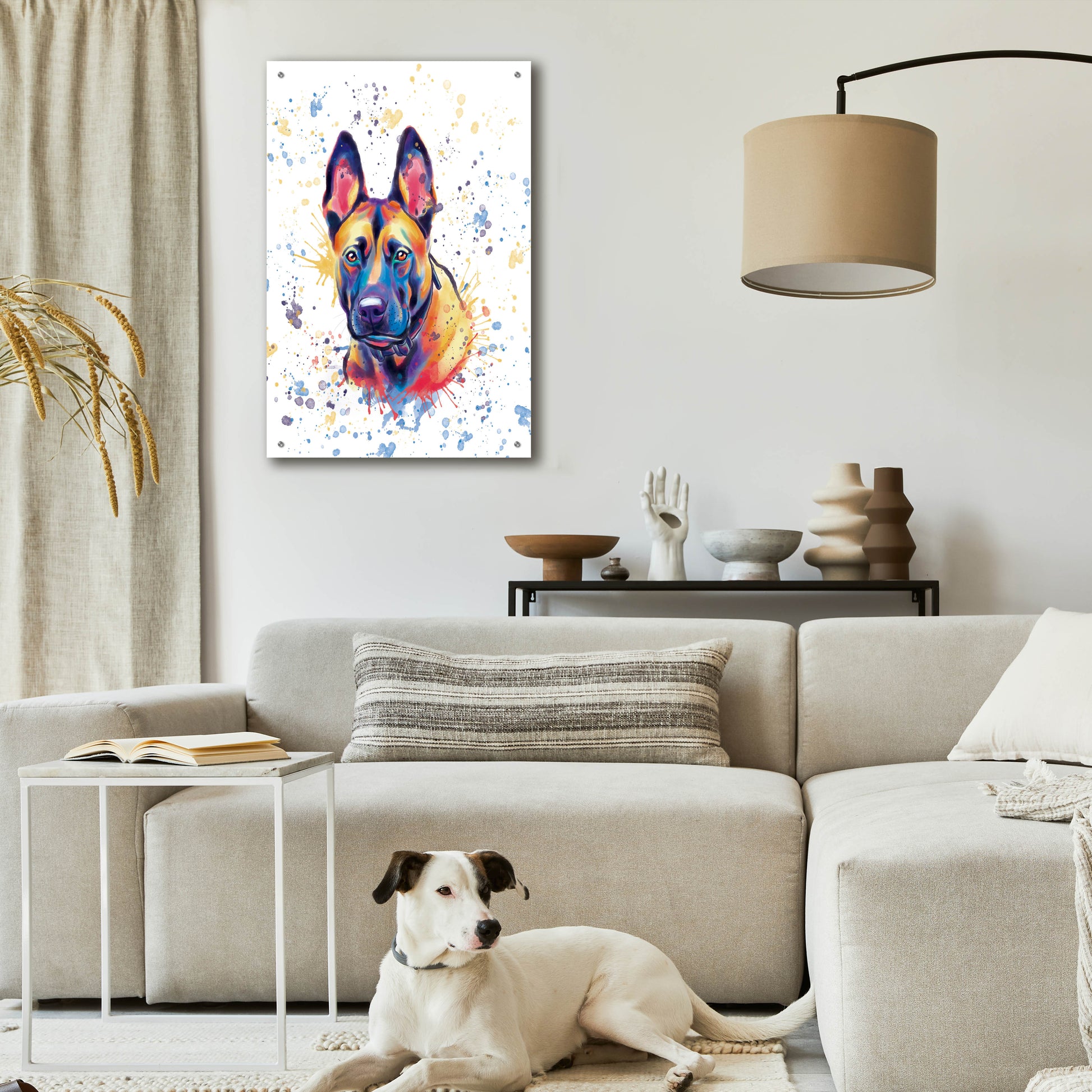 Epic Art 'Colorful Watercolor Belgian Malinois' by Furbaby Affiliates, Acrylic Glass Wall Art,24x36