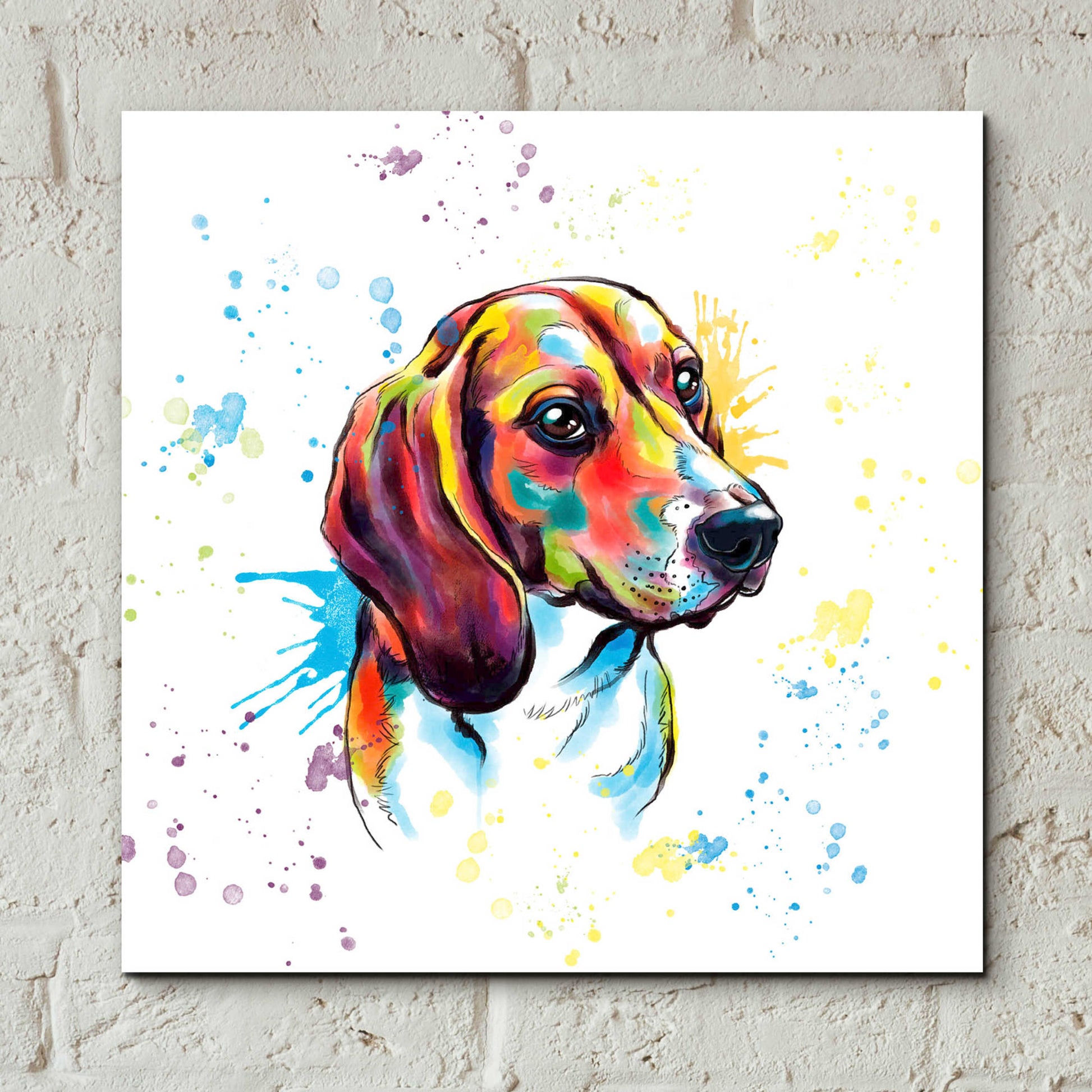 Epic Art 'Colorful Watercolor Beagle' by Furbaby Affiliates, Acrylic Glass Wall Art,12x12