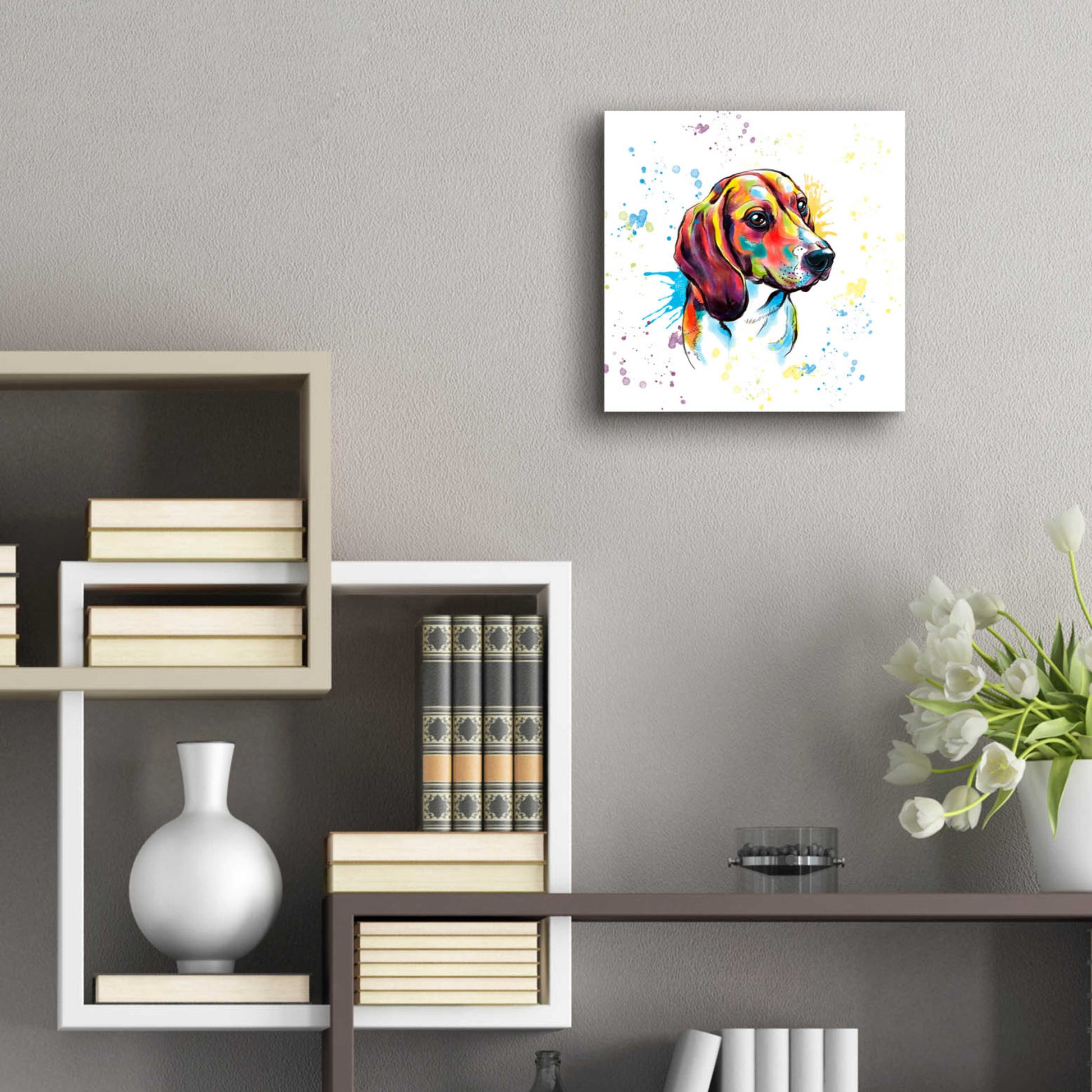 Epic Art 'Colorful Watercolor Beagle' by Furbaby Affiliates, Acrylic Glass Wall Art,12x12