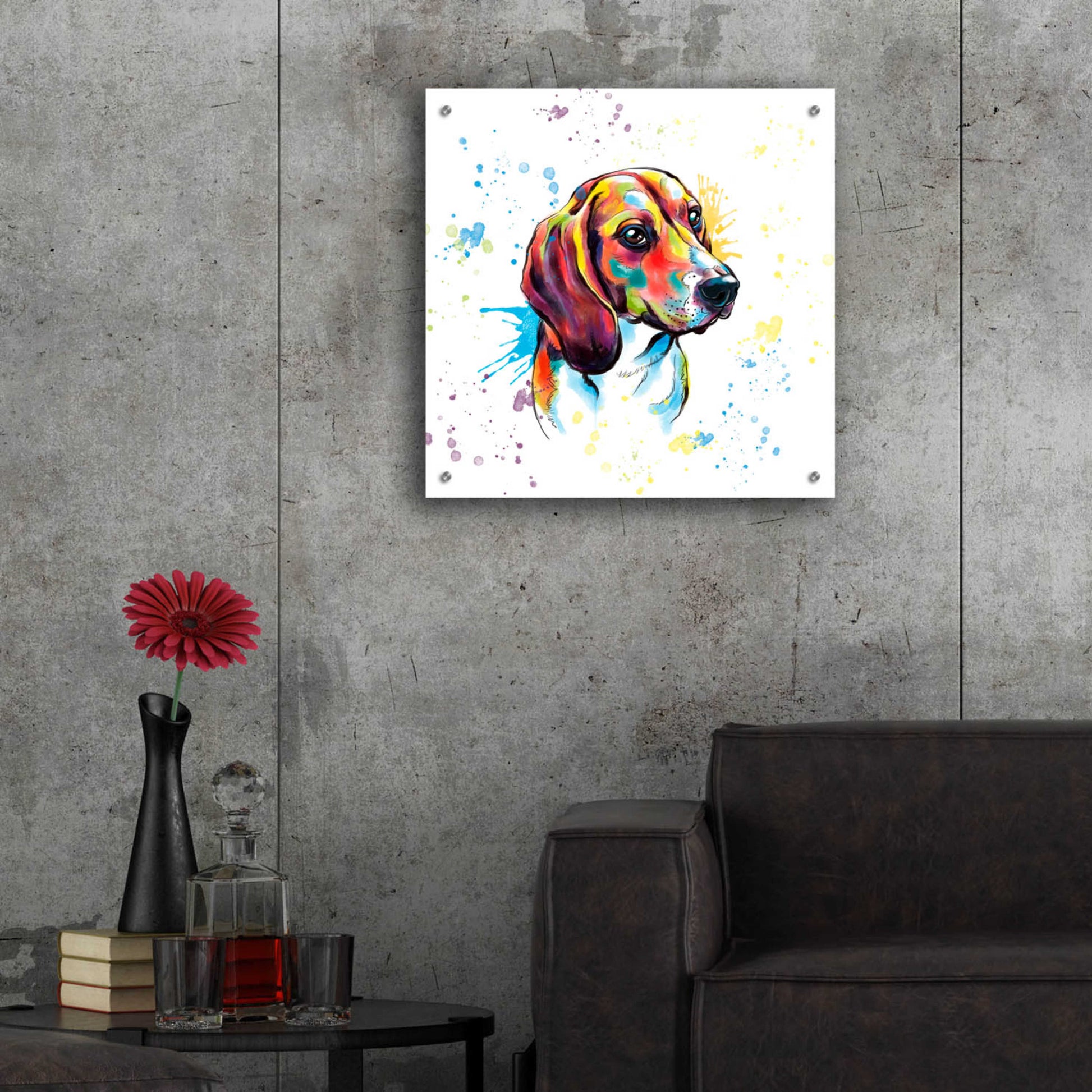 Epic Art 'Colorful Watercolor Beagle' by Furbaby Affiliates, Acrylic Glass Wall Art,24x24