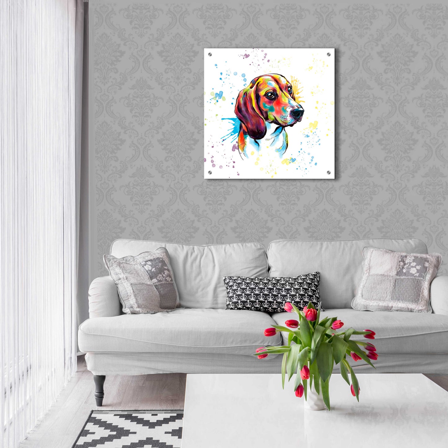 Epic Art 'Colorful Watercolor Beagle' by Furbaby Affiliates, Acrylic Glass Wall Art,24x24