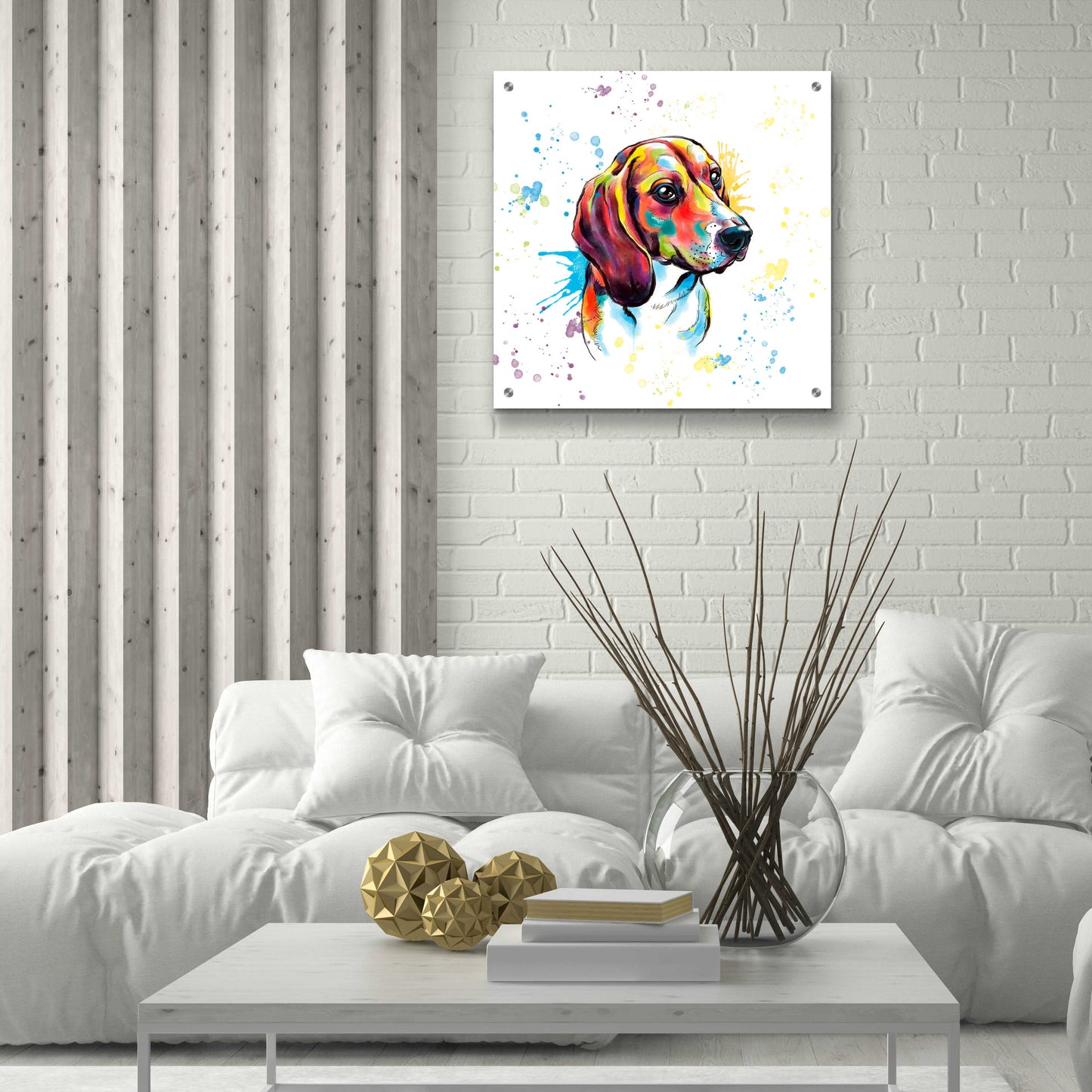 Epic Art 'Colorful Watercolor Beagle' by Furbaby Affiliates, Acrylic Glass Wall Art,24x24