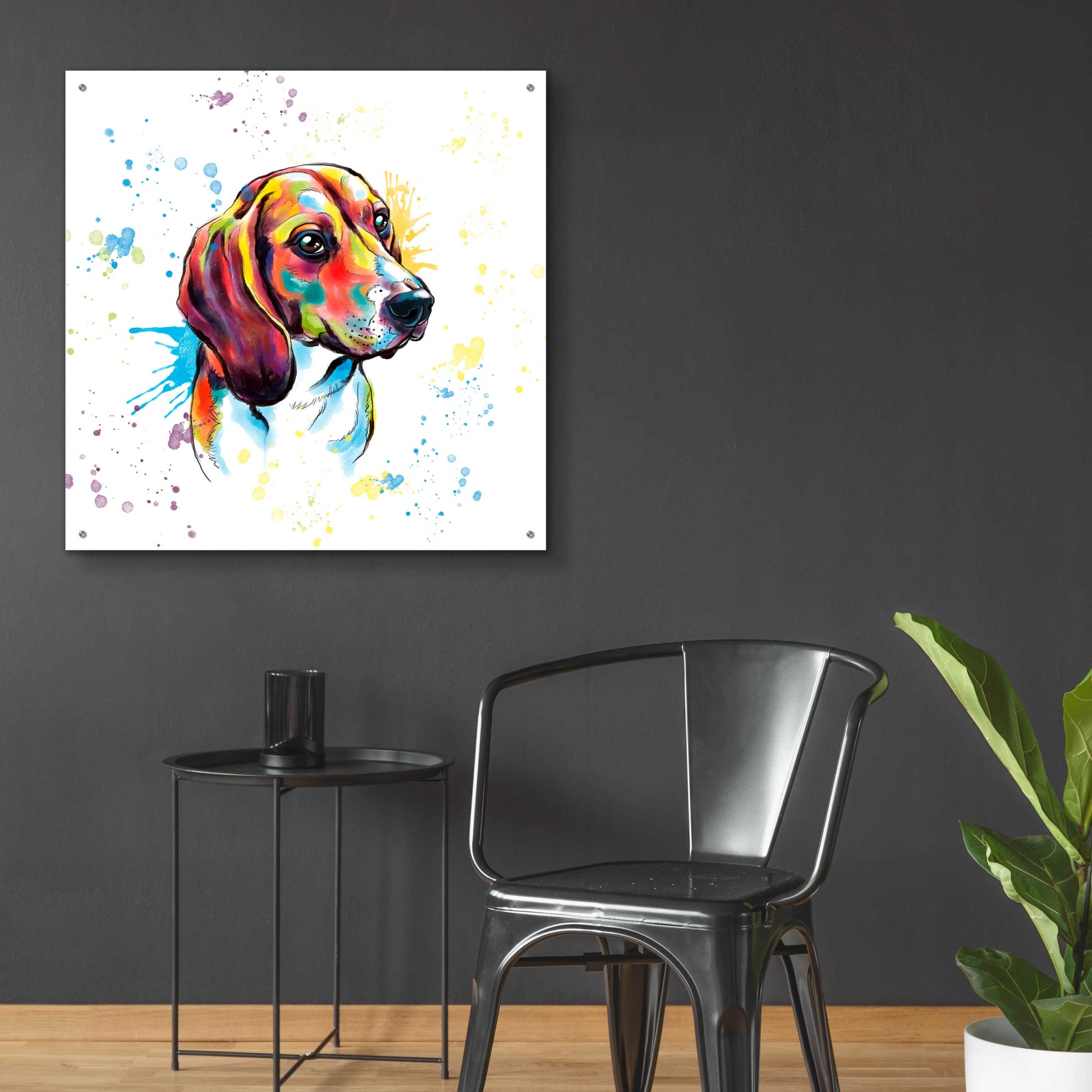 Epic Art 'Colorful Watercolor Beagle' by Furbaby Affiliates, Acrylic Glass Wall Art,36x36