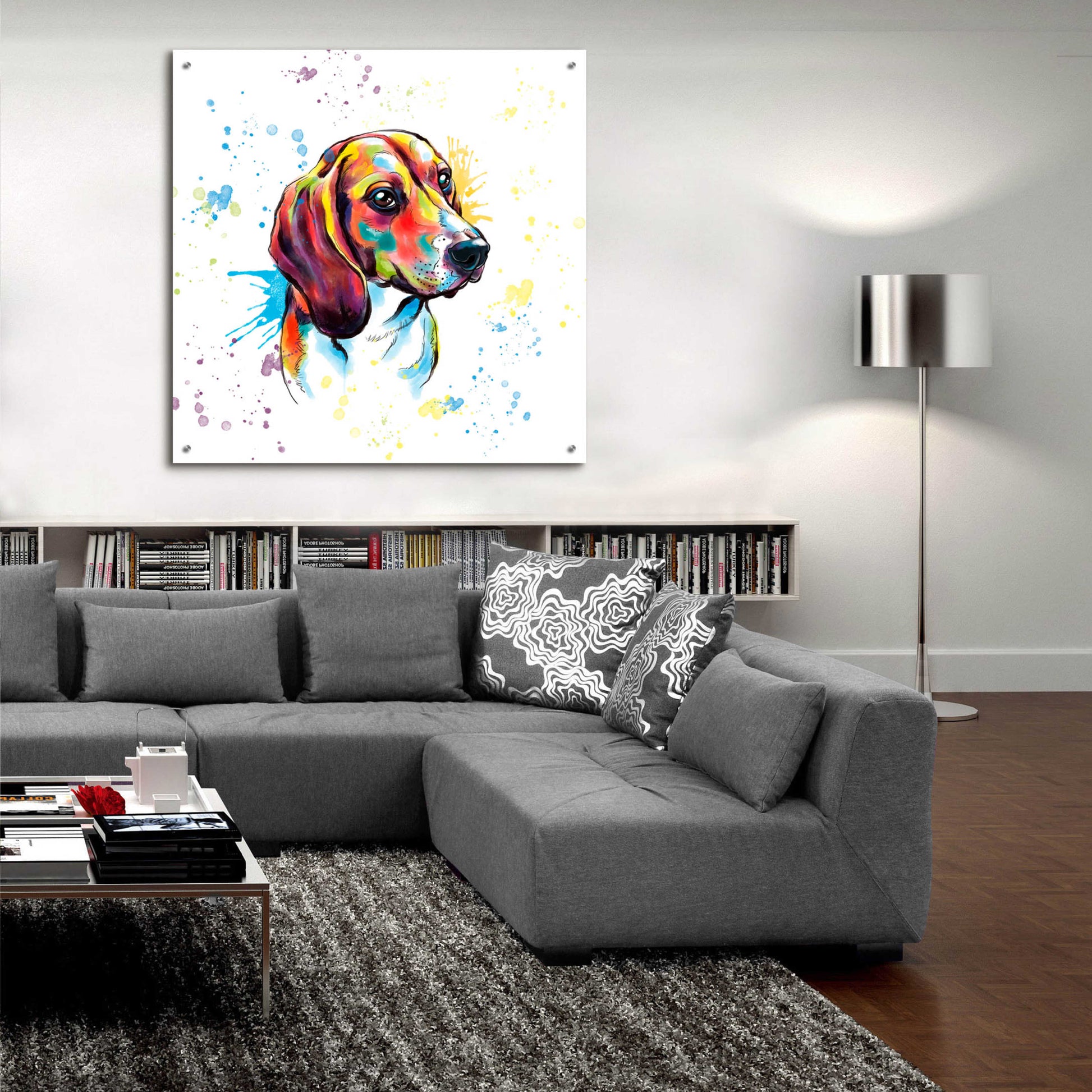 Epic Art 'Colorful Watercolor Beagle' by Furbaby Affiliates, Acrylic Glass Wall Art,36x36