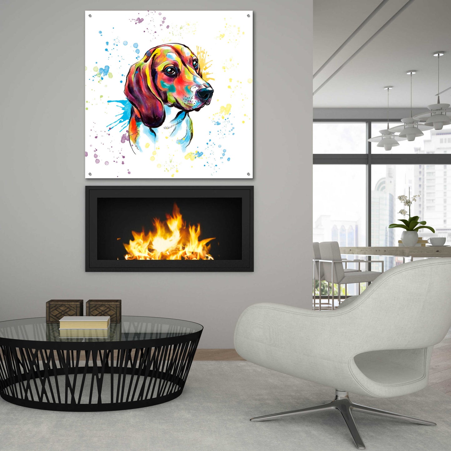 Epic Art 'Colorful Watercolor Beagle' by Furbaby Affiliates, Acrylic Glass Wall Art,36x36