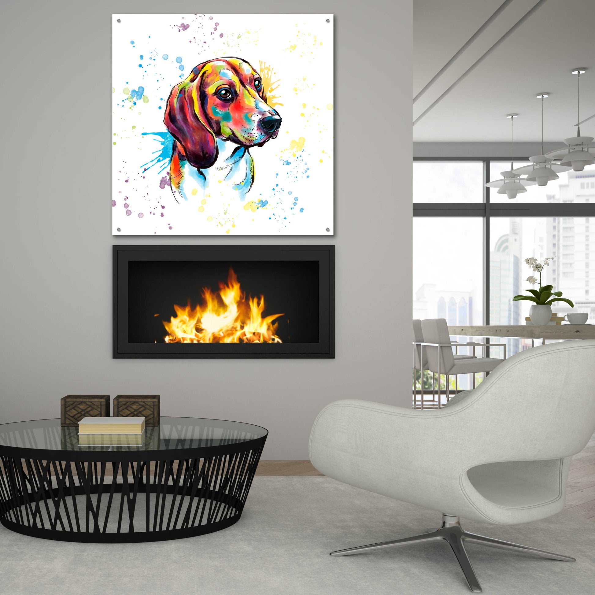 Epic Art 'Colorful Watercolor Beagle' by Furbaby Affiliates, Acrylic Glass Wall Art,36x36