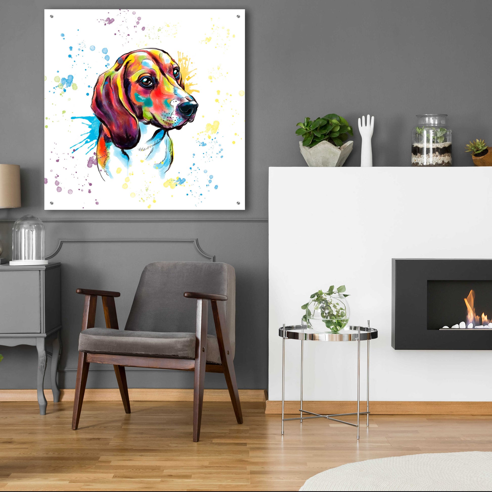 Epic Art 'Colorful Watercolor Beagle' by Furbaby Affiliates, Acrylic Glass Wall Art,36x36