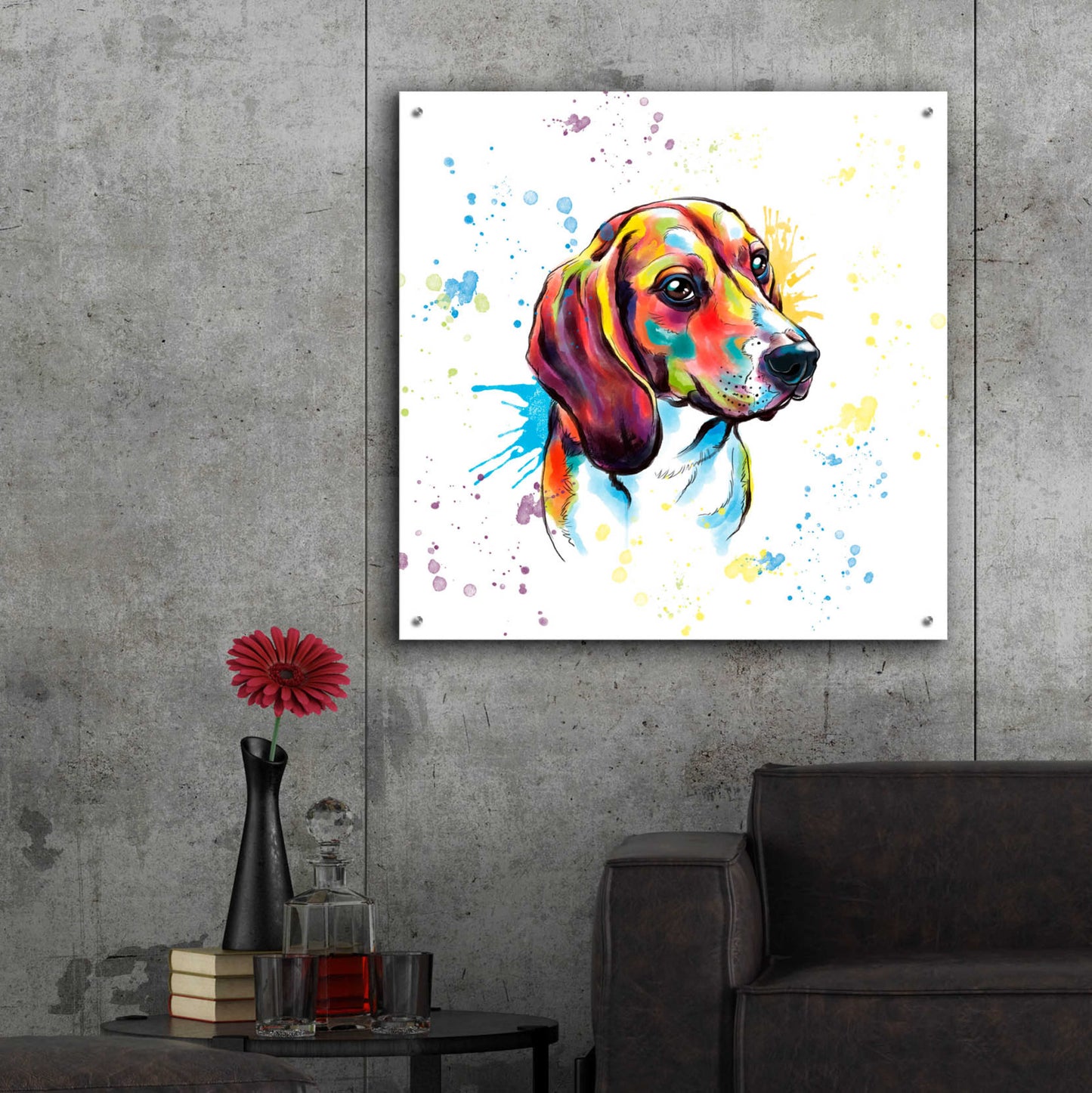 Epic Art 'Colorful Watercolor Beagle' by Furbaby Affiliates, Acrylic Glass Wall Art,36x36