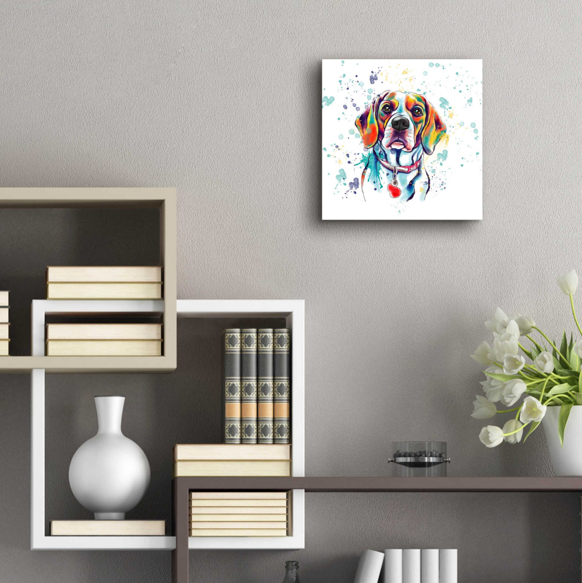 Epic Art 'Colorful Watercolor Beagle 2' by Furbaby Affiliates, Acrylic Glass Wall Art,12x12