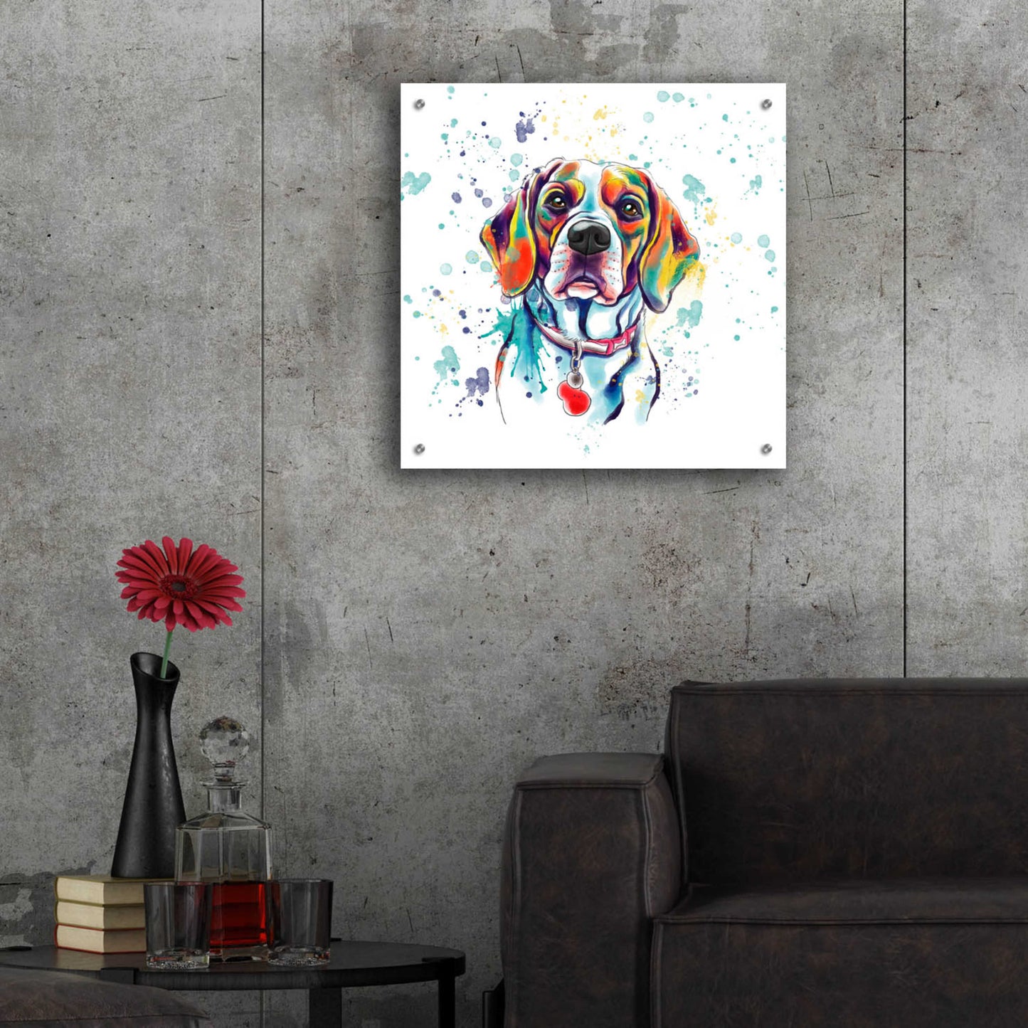 Epic Art 'Colorful Watercolor Beagle 2' by Furbaby Affiliates, Acrylic Glass Wall Art,24x24