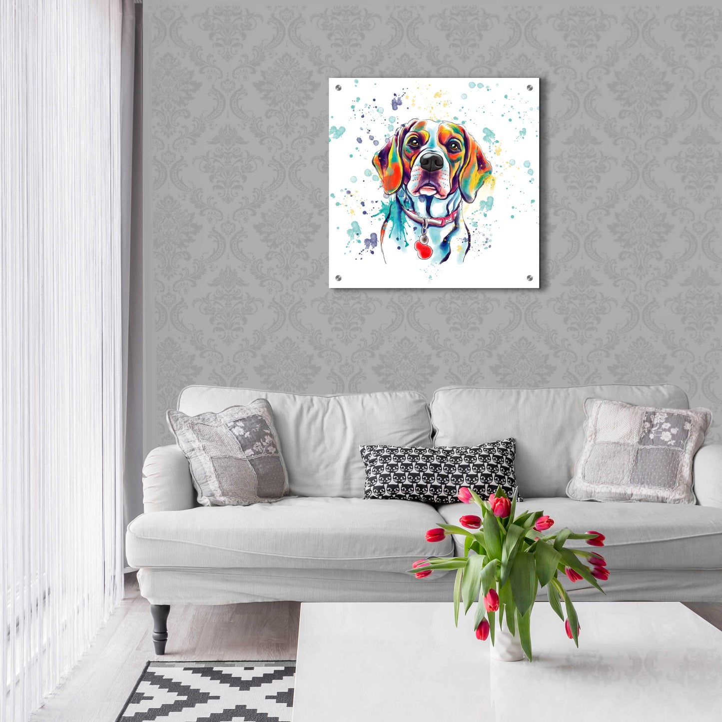 Epic Art 'Colorful Watercolor Beagle 2' by Furbaby Affiliates, Acrylic Glass Wall Art,24x24