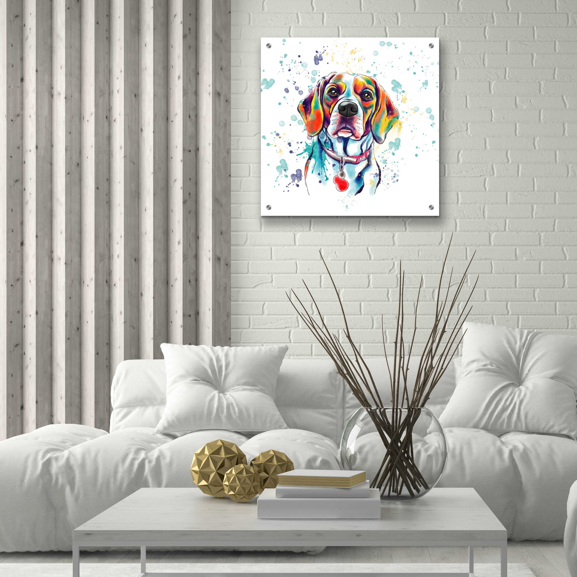 Epic Art 'Colorful Watercolor Beagle 2' by Furbaby Affiliates, Acrylic Glass Wall Art,24x24