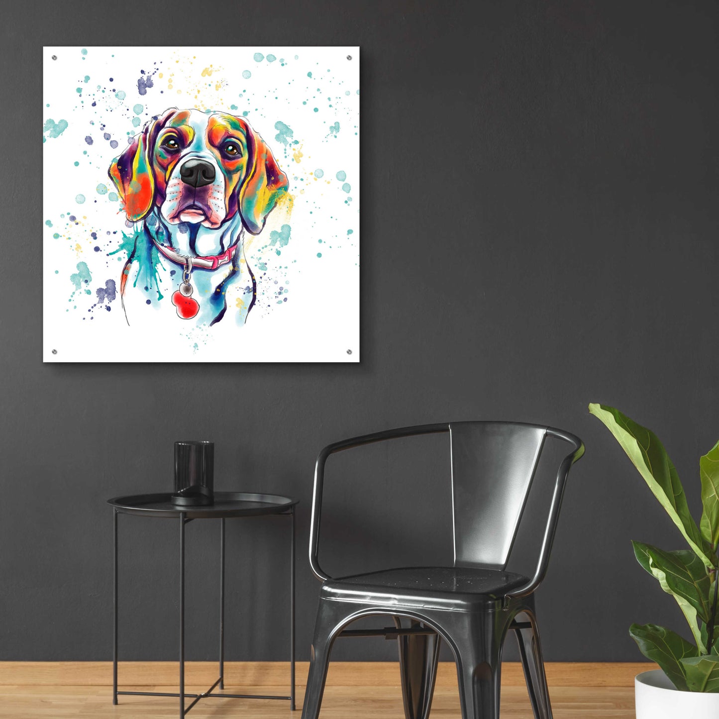 Epic Art 'Colorful Watercolor Beagle 2' by Furbaby Affiliates, Acrylic Glass Wall Art,36x36