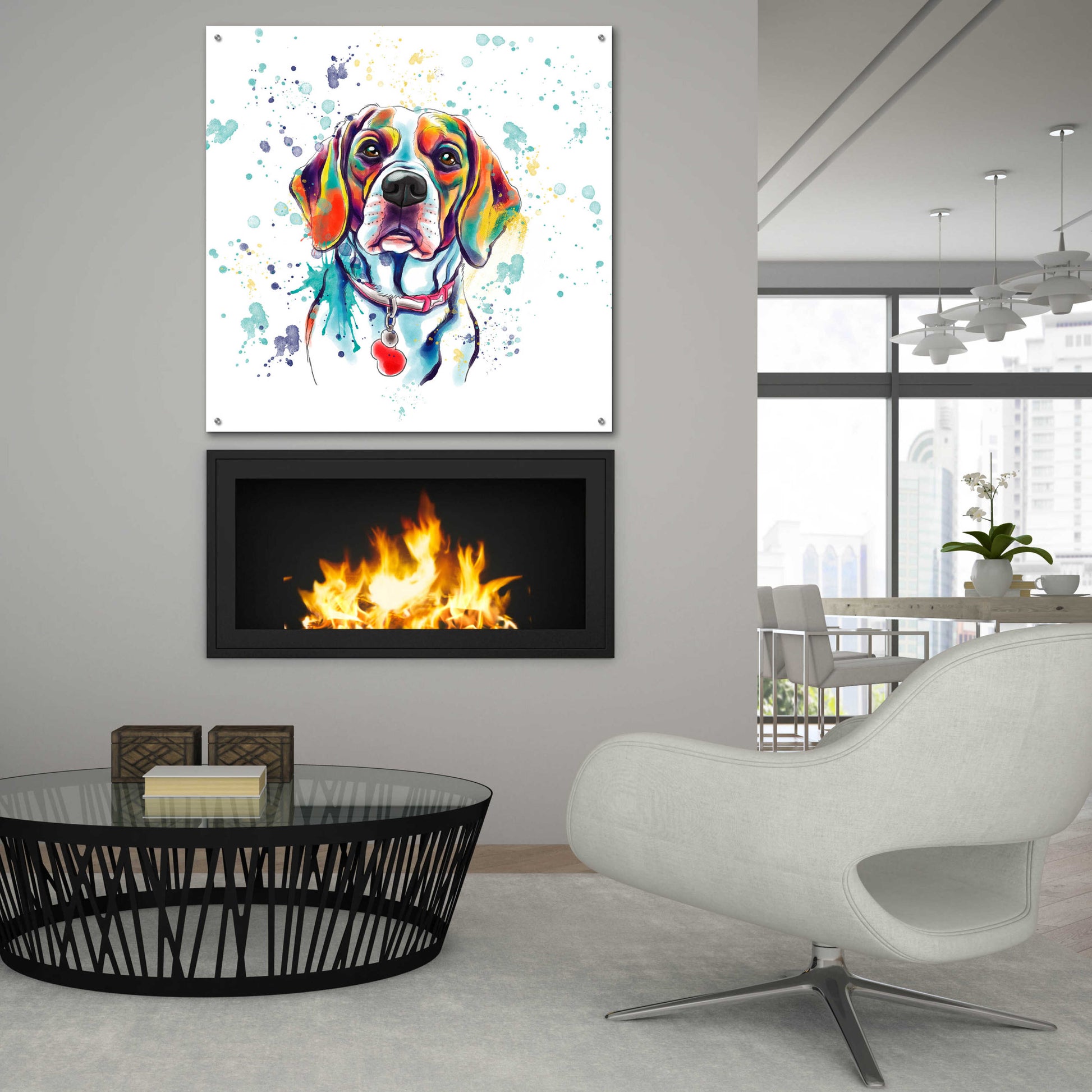 Epic Art 'Colorful Watercolor Beagle 2' by Furbaby Affiliates, Acrylic Glass Wall Art,36x36