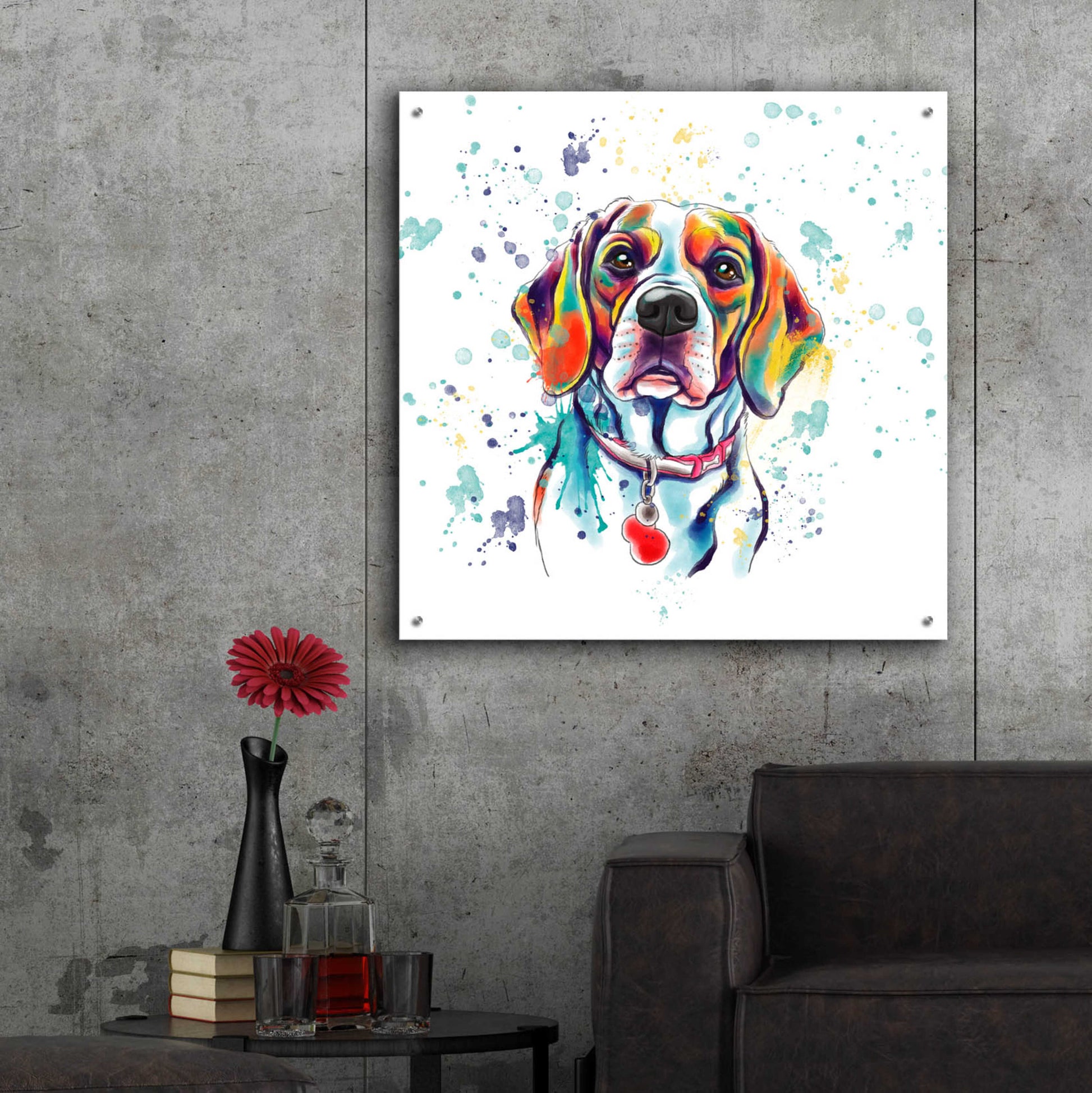 Epic Art 'Colorful Watercolor Beagle 2' by Furbaby Affiliates, Acrylic Glass Wall Art,36x36