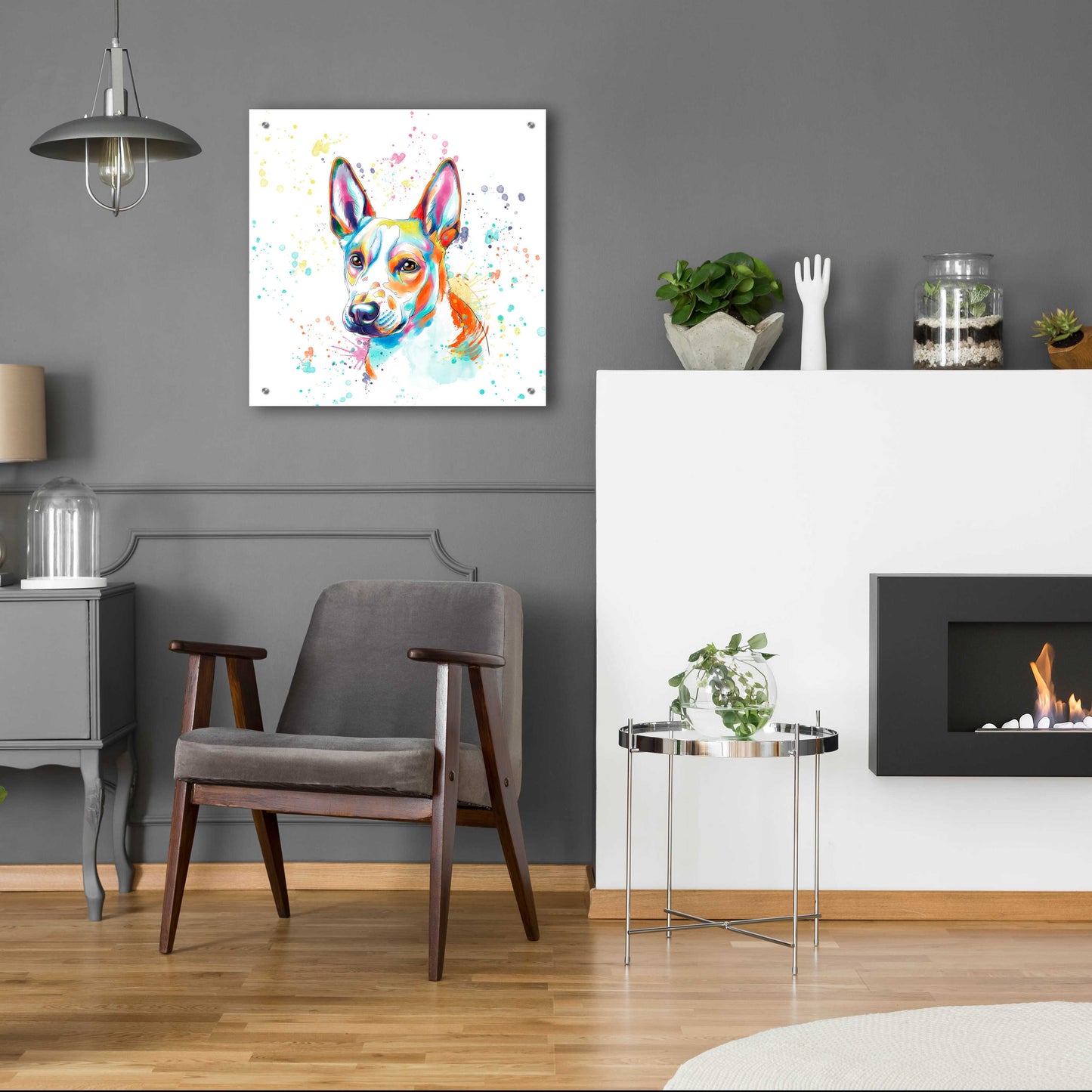 Epic Art 'Colorful Watercolor Basenji' by Furbaby Affiliates, Acrylic Glass Wall Art,24x24