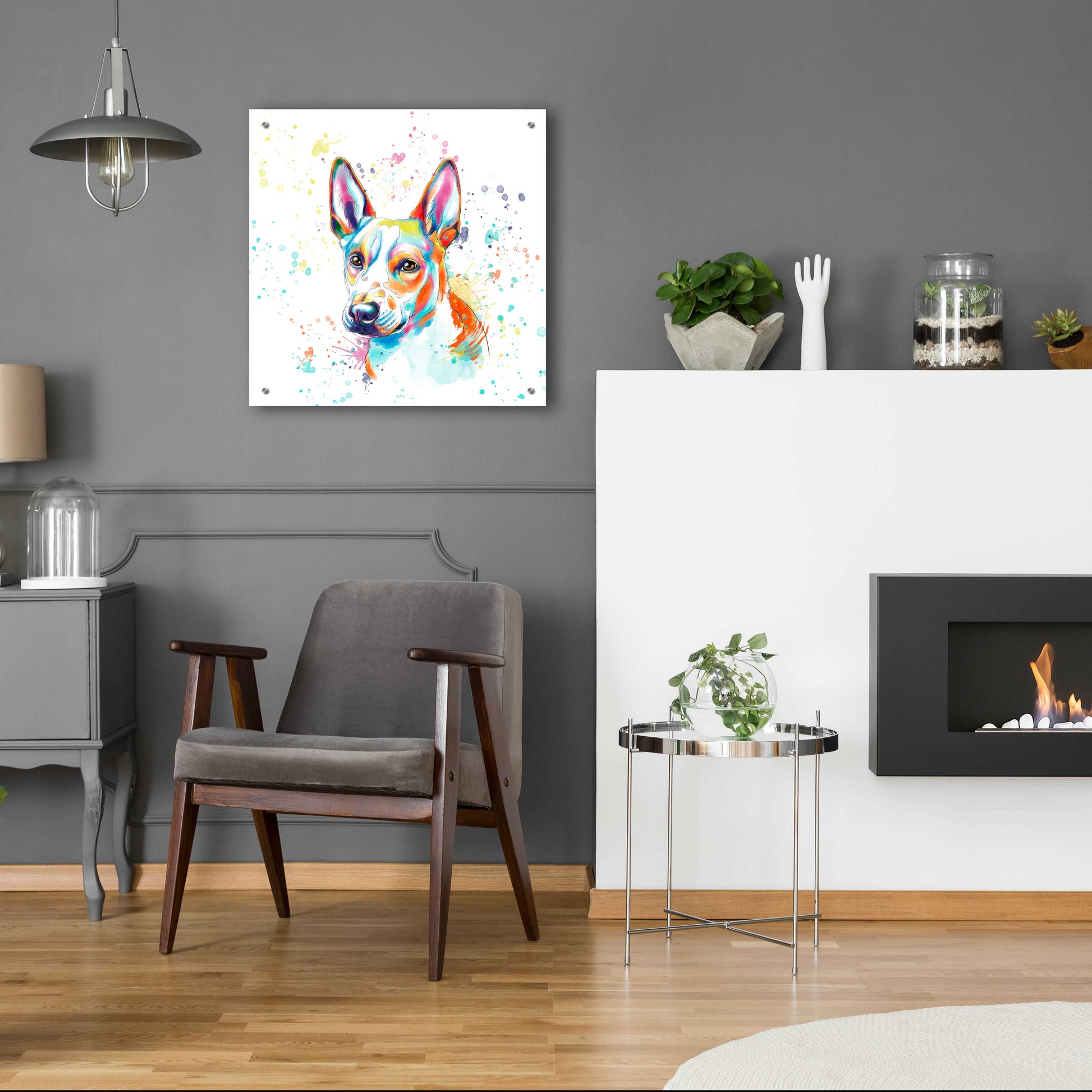 Epic Art 'Colorful Watercolor Basenji' by Furbaby Affiliates, Acrylic Glass Wall Art,24x24