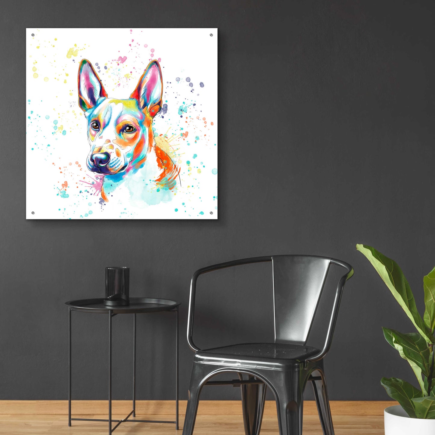 Epic Art 'Colorful Watercolor Basenji' by Furbaby Affiliates, Acrylic Glass Wall Art,36x36