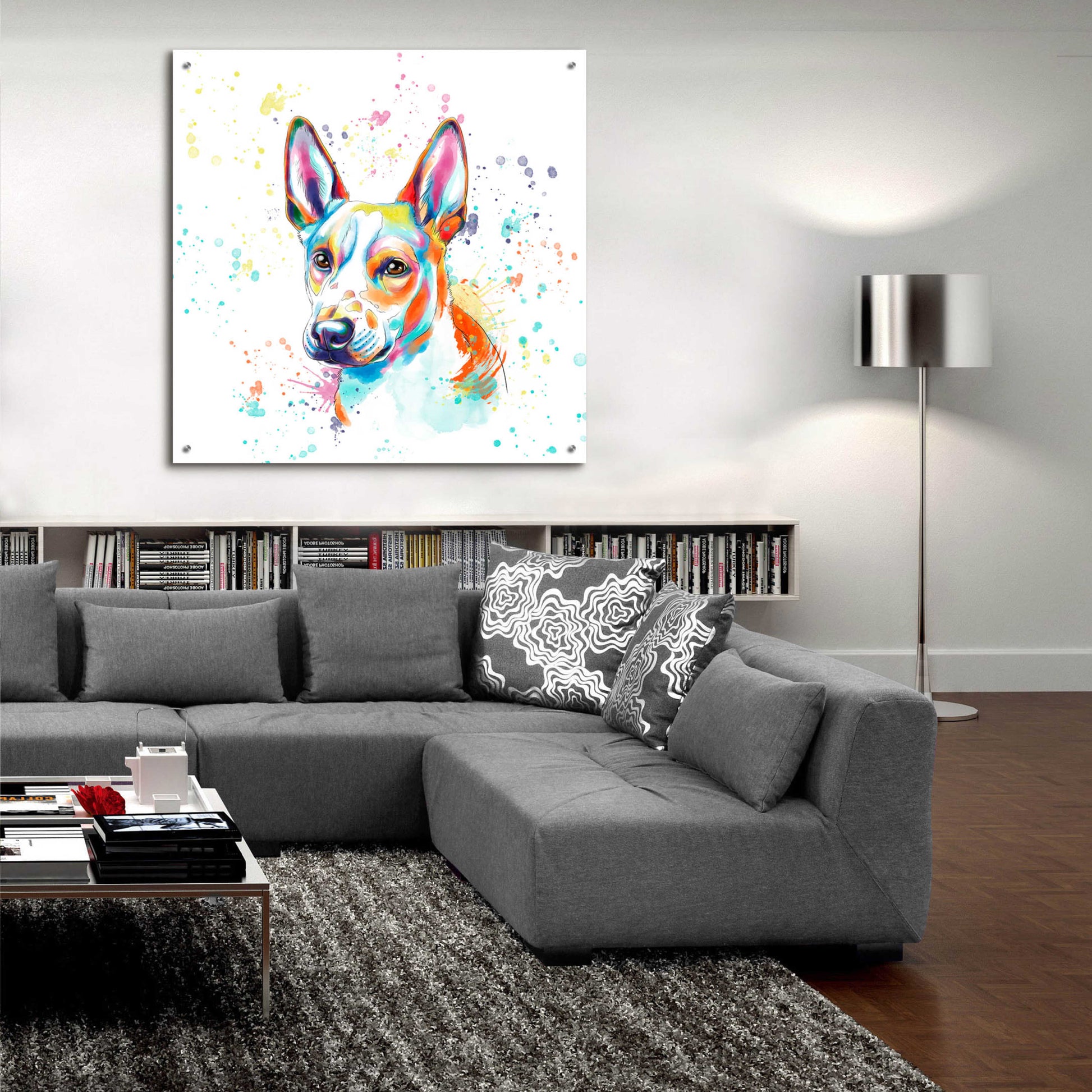 Epic Art 'Colorful Watercolor Basenji' by Furbaby Affiliates, Acrylic Glass Wall Art,36x36