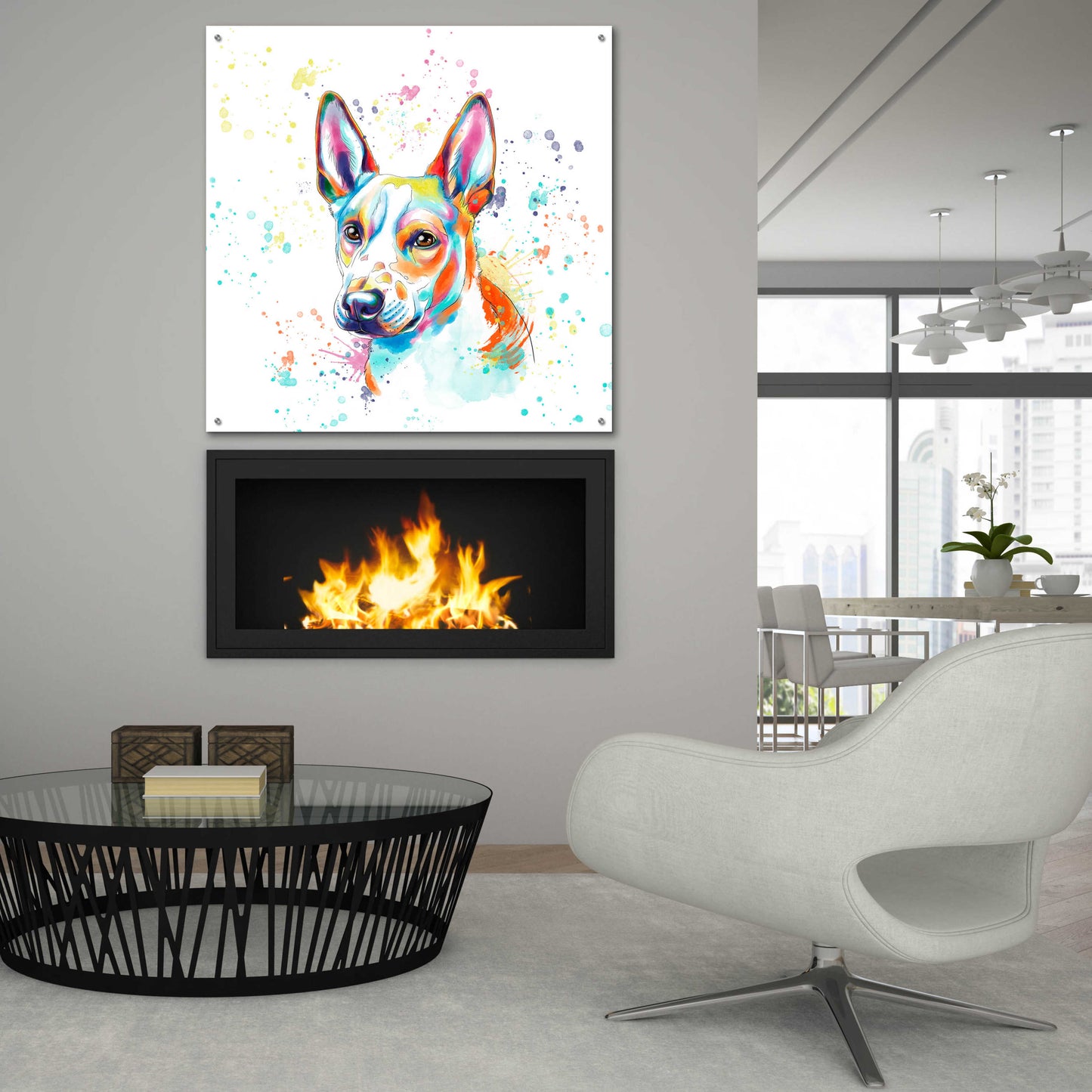 Epic Art 'Colorful Watercolor Basenji' by Furbaby Affiliates, Acrylic Glass Wall Art,36x36