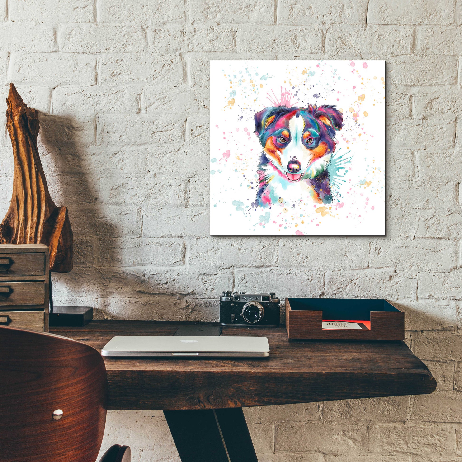 Epic Art 'Colorful Watercolor Australian Shepherd' by Furbaby Affiliates, Acrylic Glass Wall Art,12x12