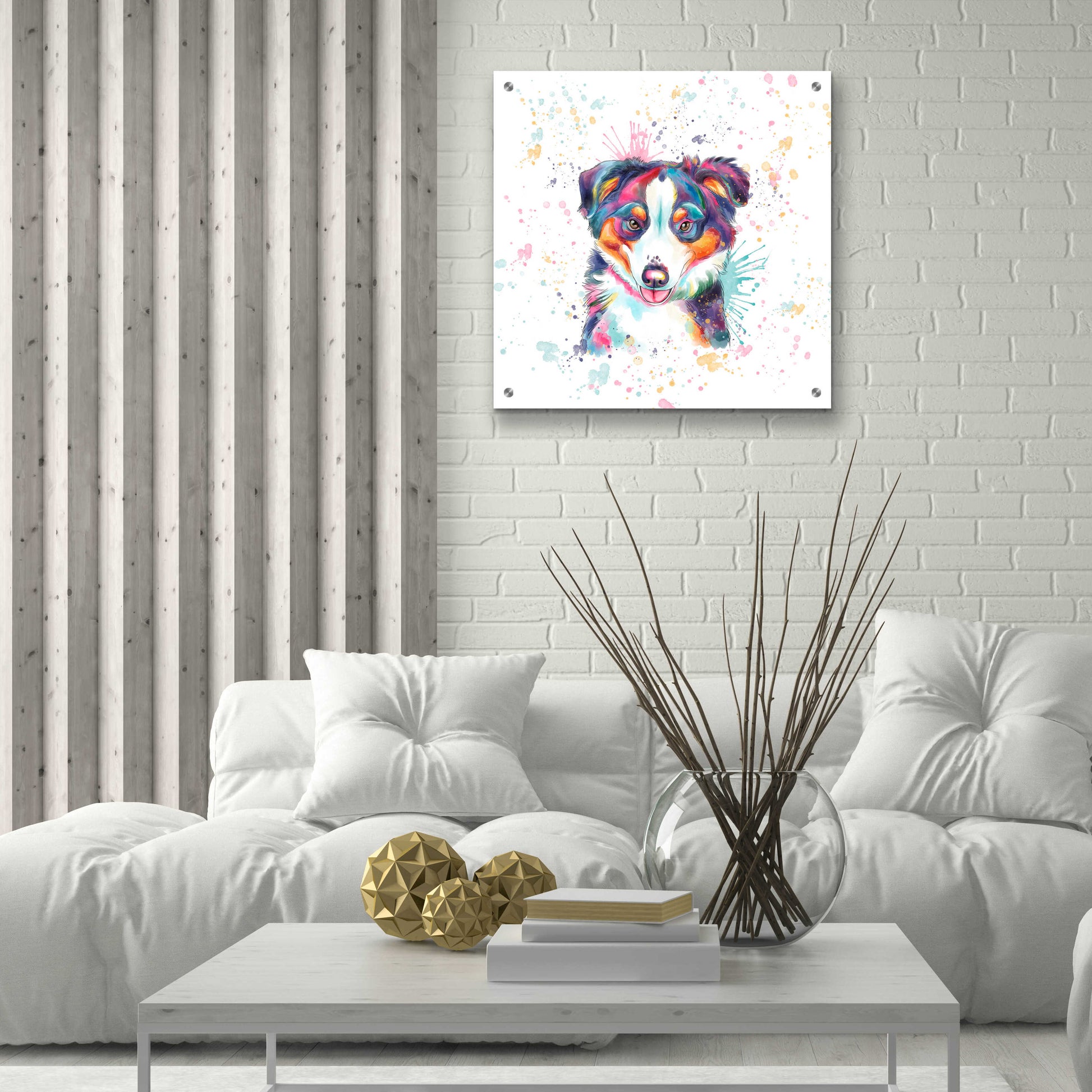 Epic Art 'Colorful Watercolor Australian Shepherd' by Furbaby Affiliates, Acrylic Glass Wall Art,24x24